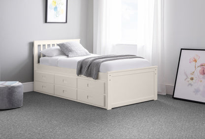 Julian Bowen Guest Bed Single 90cm 3ft Maisie Bed With Underbed And Drawers - Surf White Bed Kings