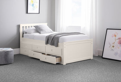 Julian Bowen Guest Bed Single 90cm 3ft Maisie Bed With Underbed And Drawers - Surf White Bed Kings