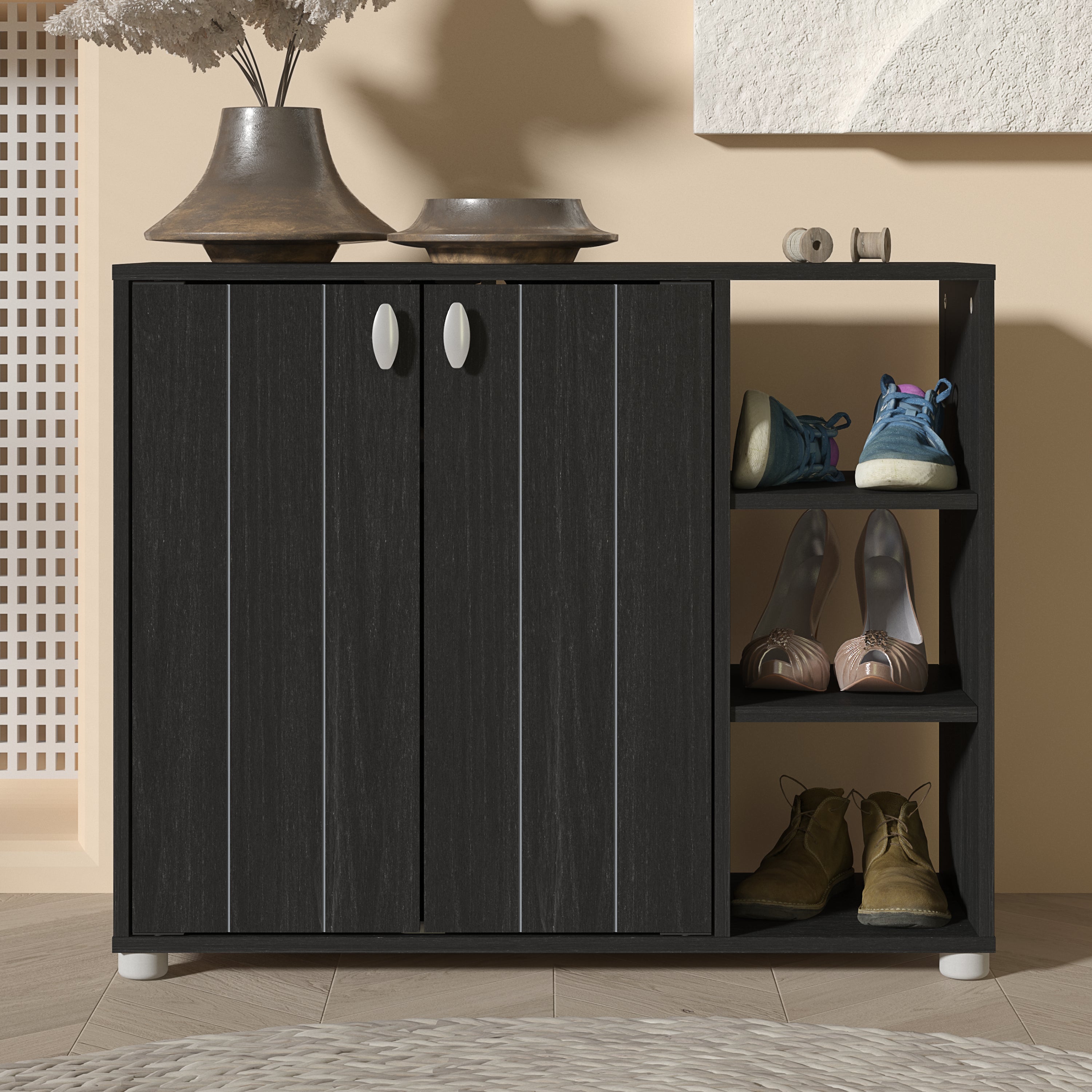 Bideford Shoe Cabinet Rustic Black Oak