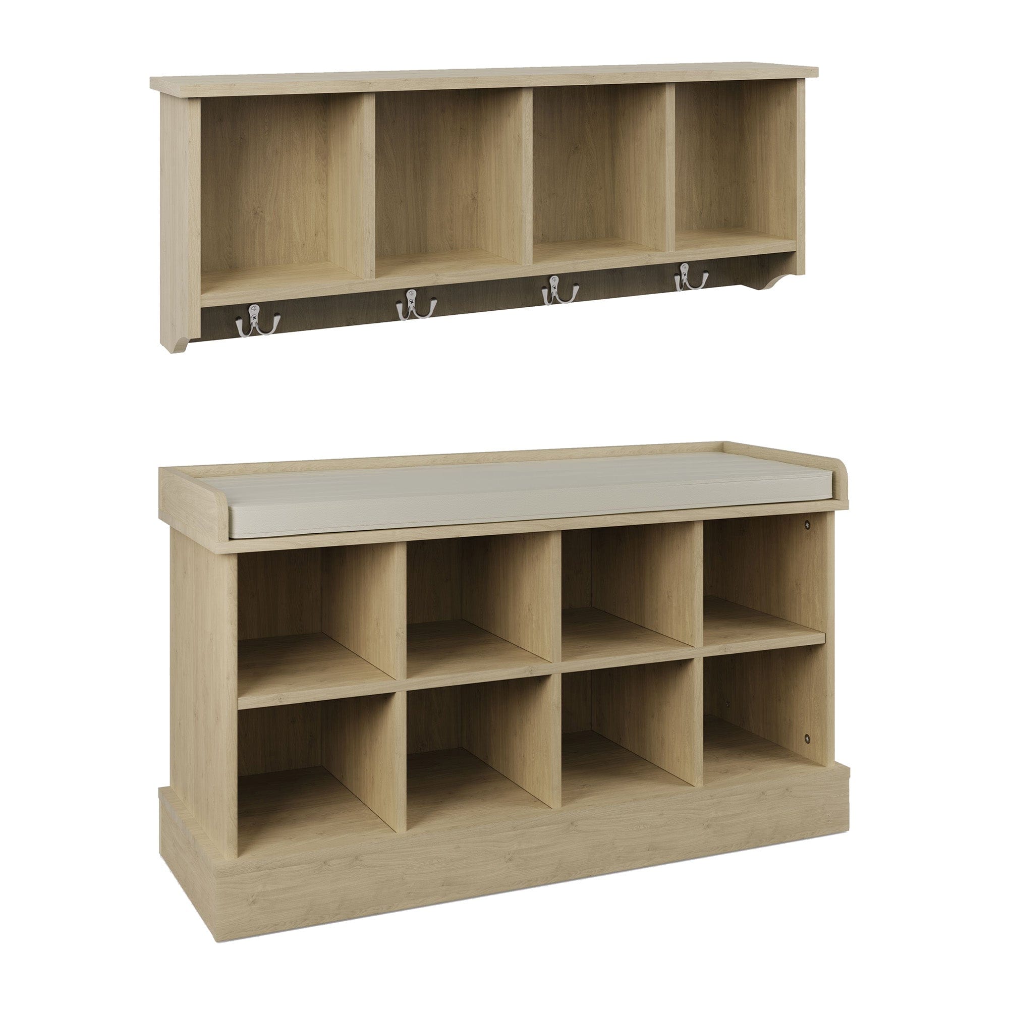 GFW Hallway Set Kempton Shoe Bench + Wall Rack Oak Bed Kings