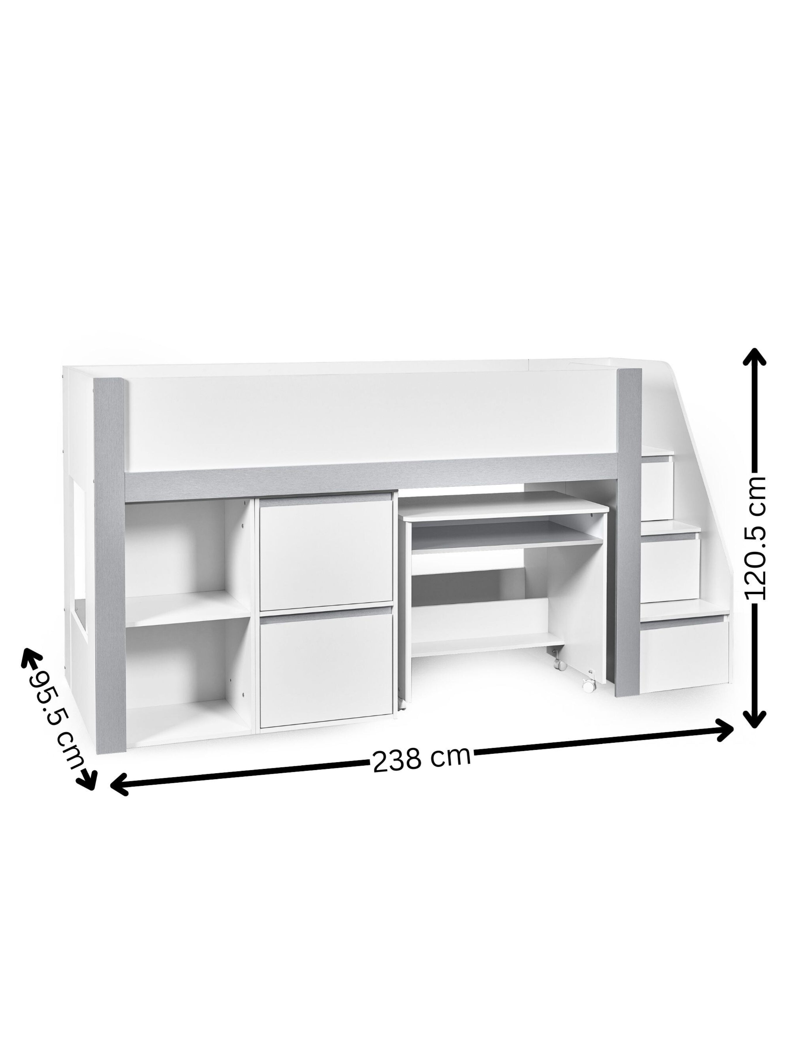 Gaia Midsleeper Bed - White and Silver
