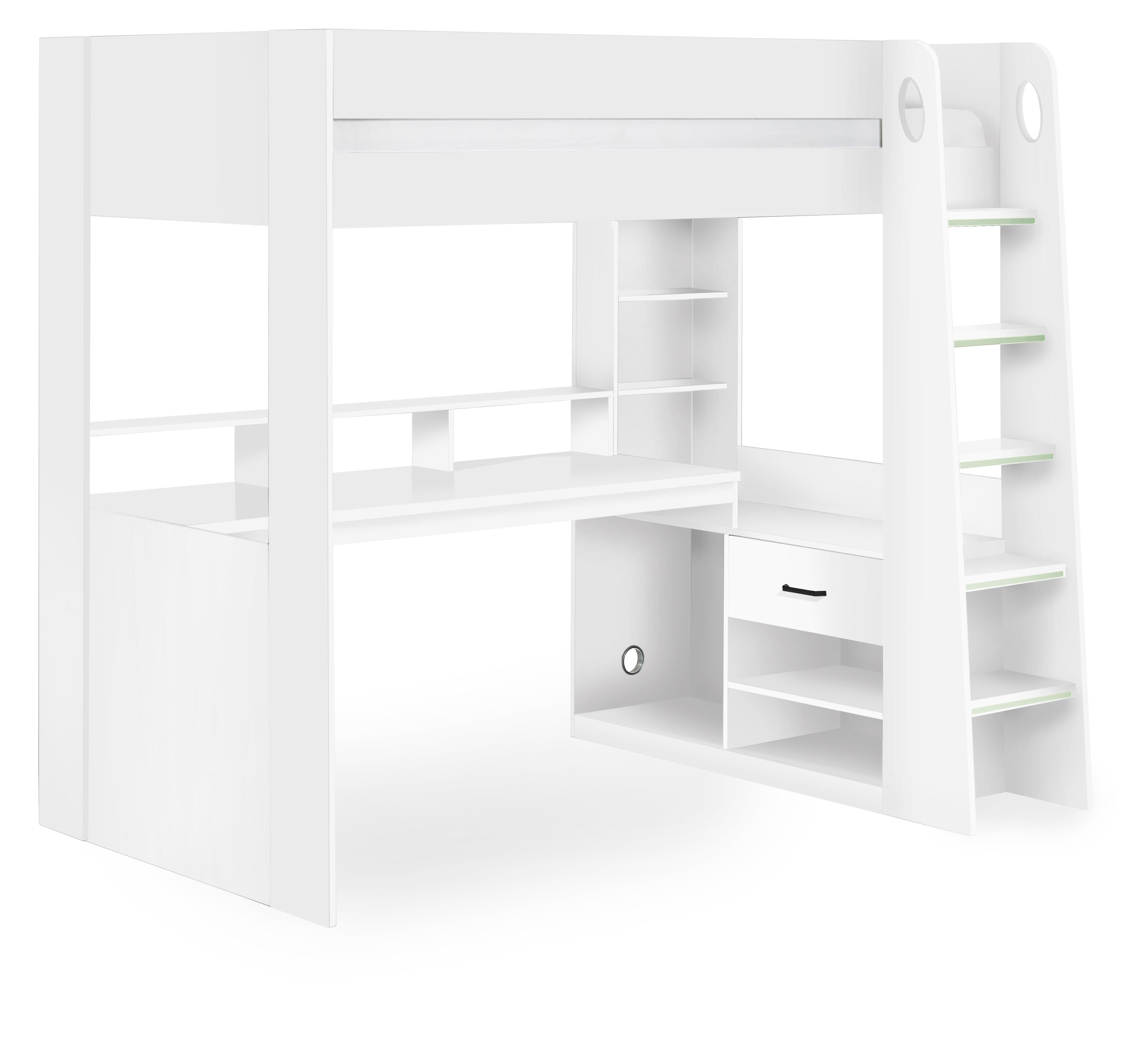 Julian Bowen High Sleeper Bed Single 90cm 3ft Blaze Gaming Highsleeper  Bed - All White Bed Kings