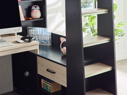 Julian Bowen High Sleeper Bed Single 90cm 3ft Blaze Gaming Highsleeper Bed - Black And Pale Wood Bed Kings