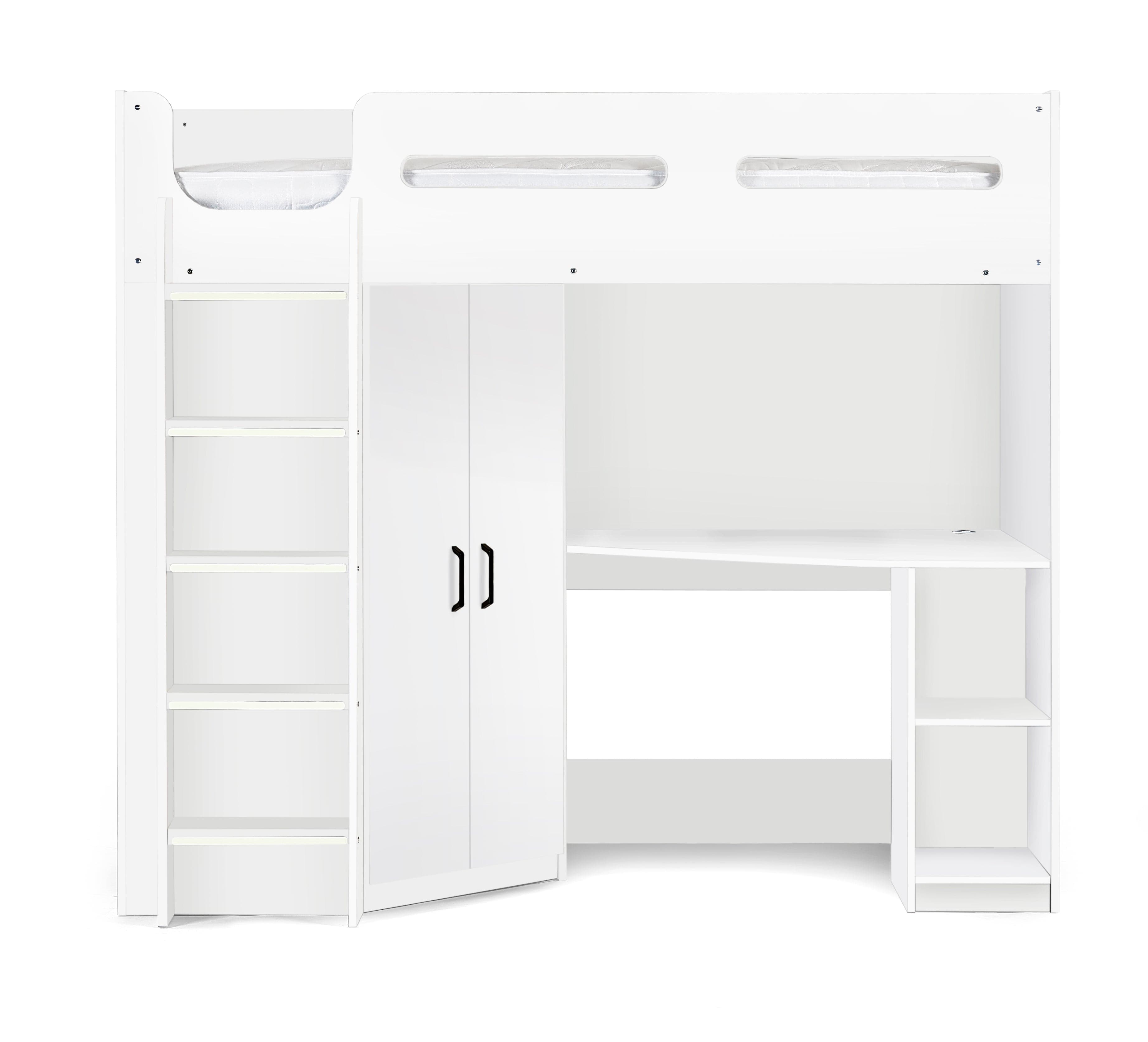 Julian Bowen High Sleeper Bed Single 90cm 3ft Hercules High Sleeper - All White Bed Kings