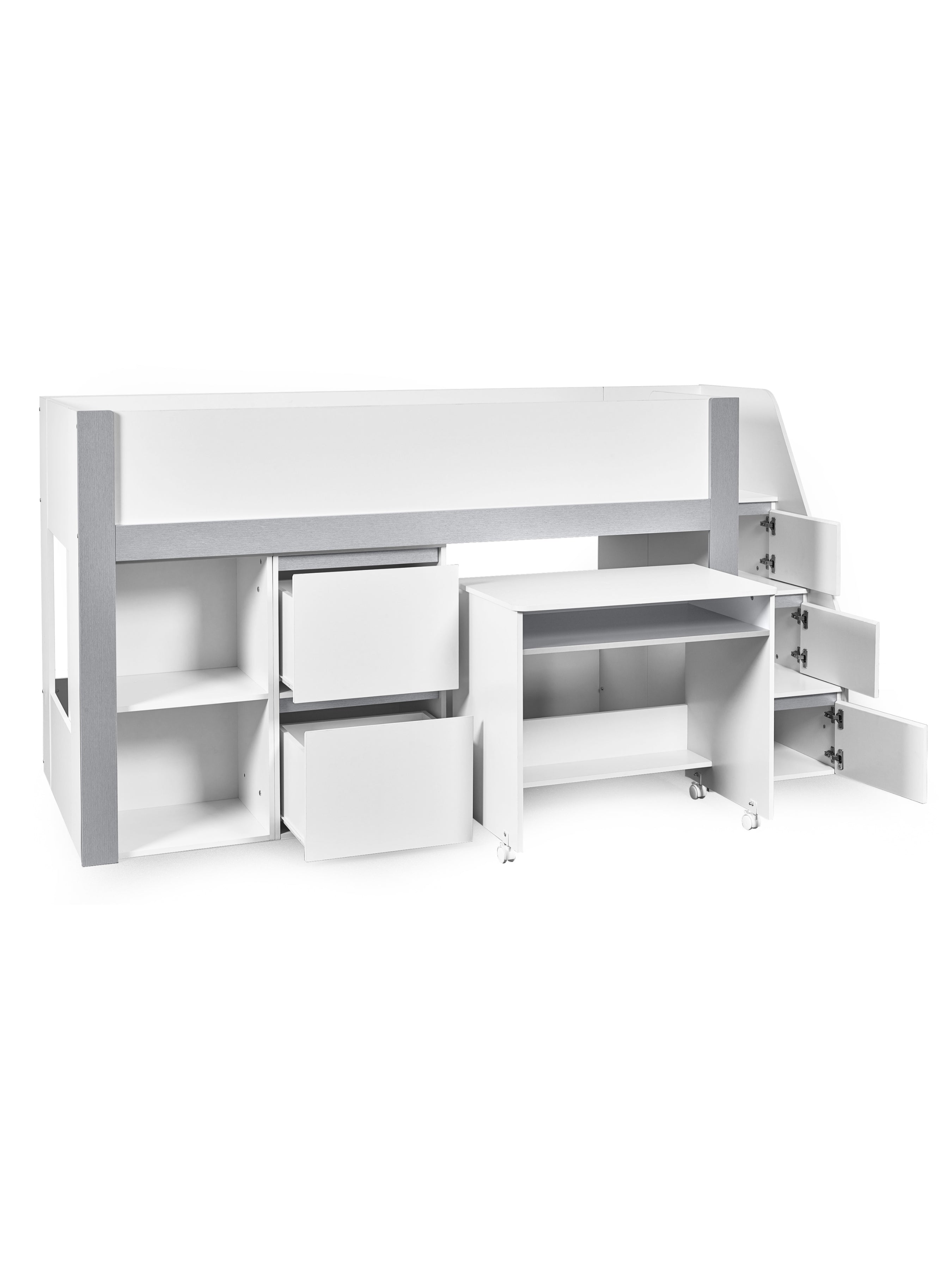 Gaia Midsleeper Bed - White and Silver