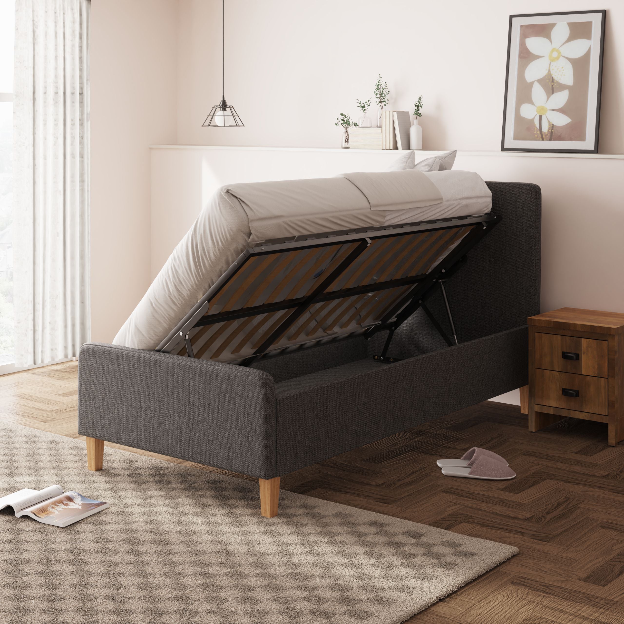 Ashbourne Ottoman Bed Dark Grey