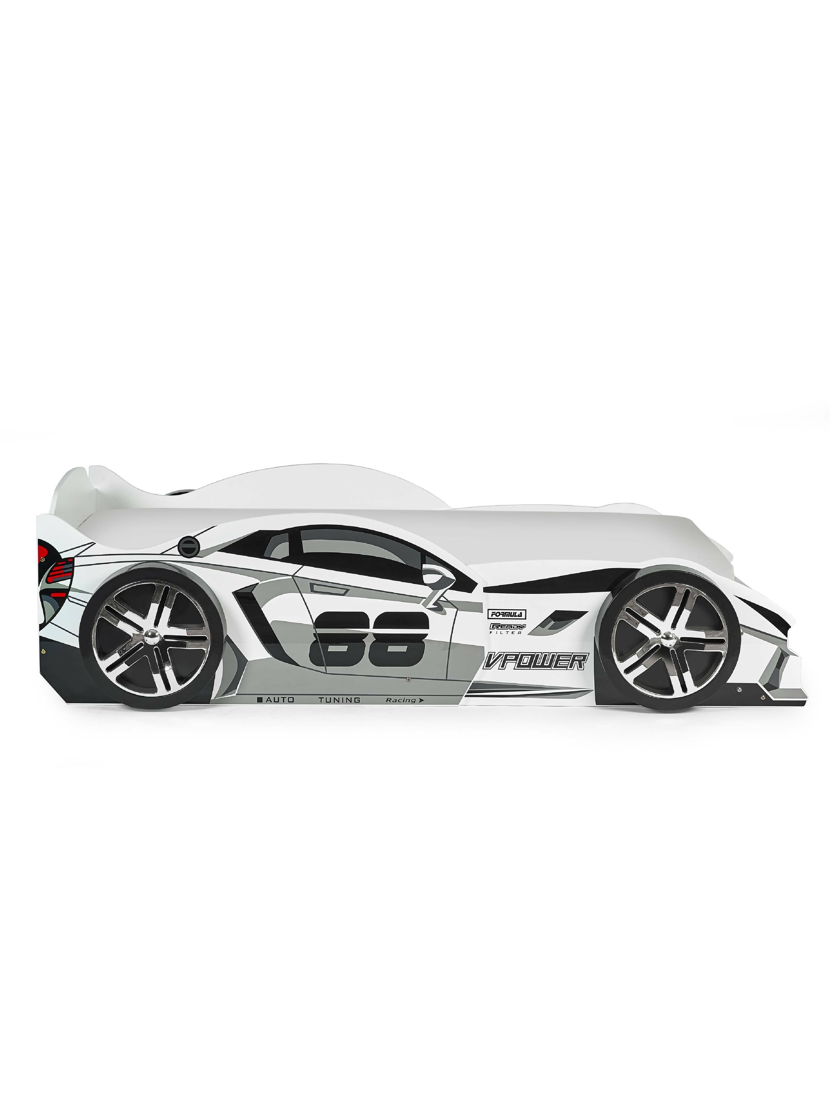 Storm White and Grey High Gloss 90cm Single Race Car Bed