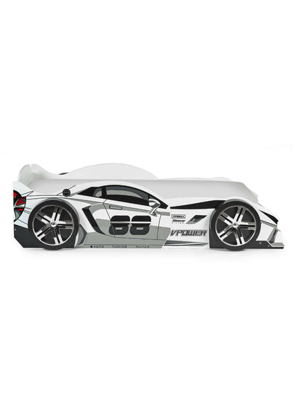 Storm White and Grey High Gloss 90cm Single Race Car Bed