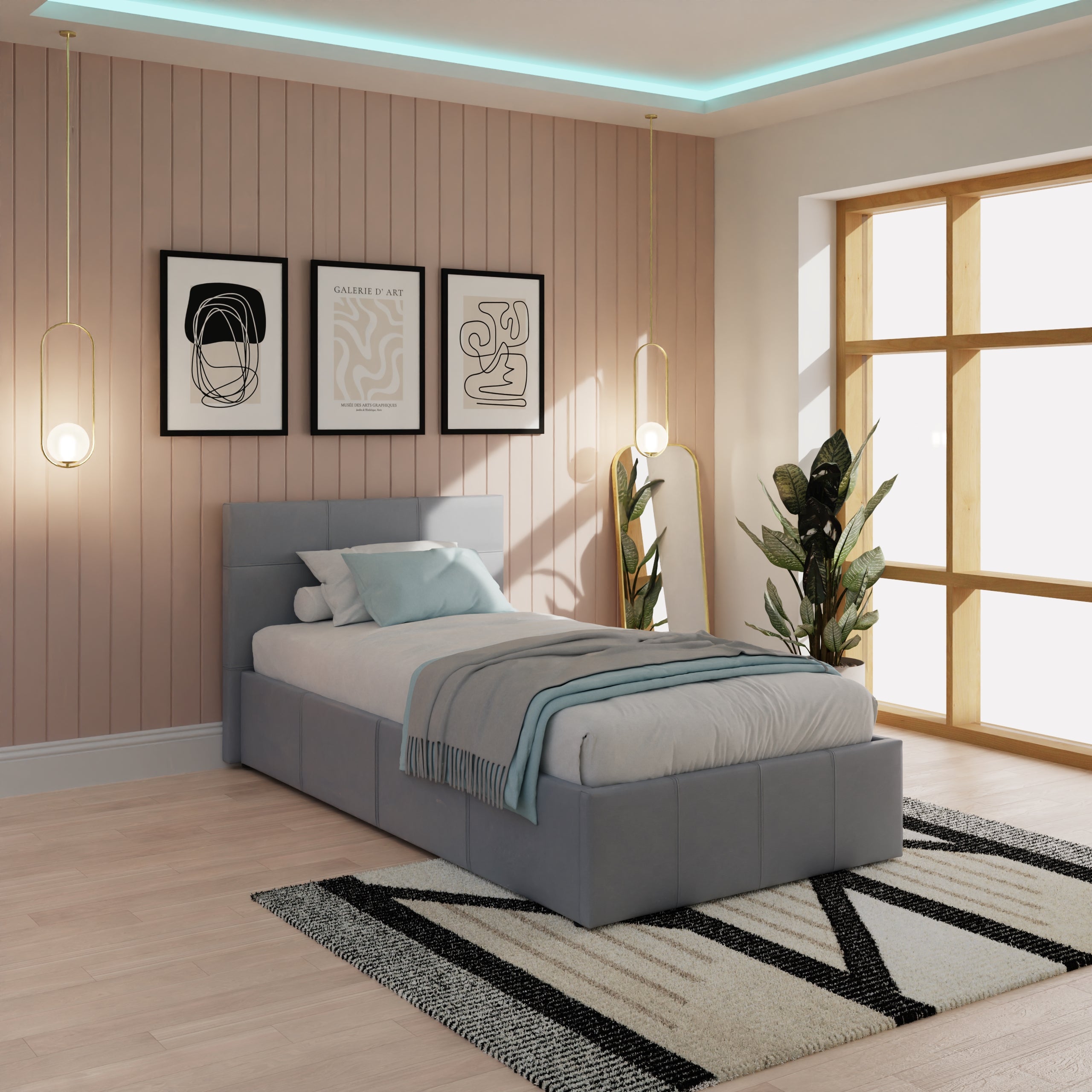 End Lift Ottoman Bed Grey Leather
