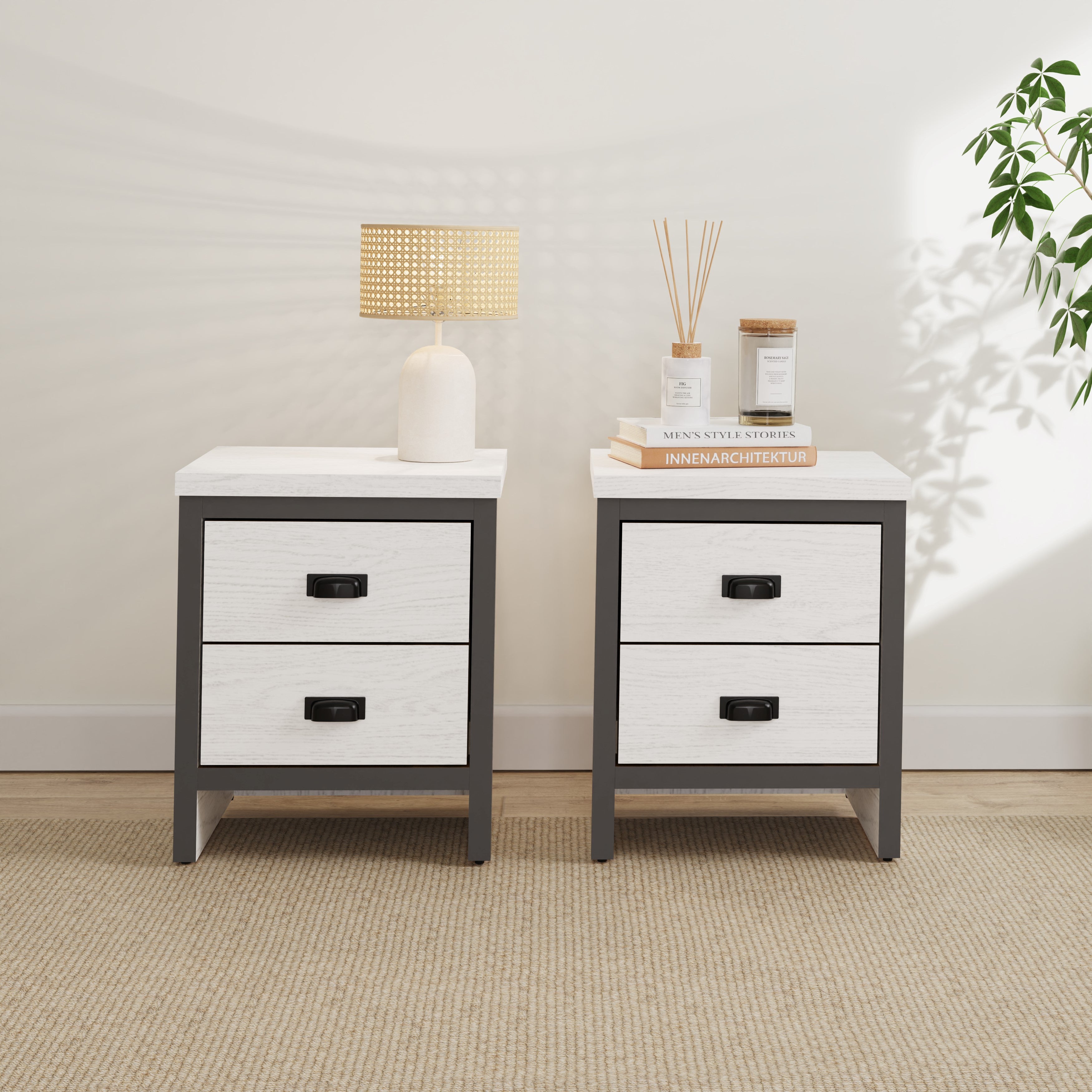 Boston 2 Drawer Bedside Table Pair White