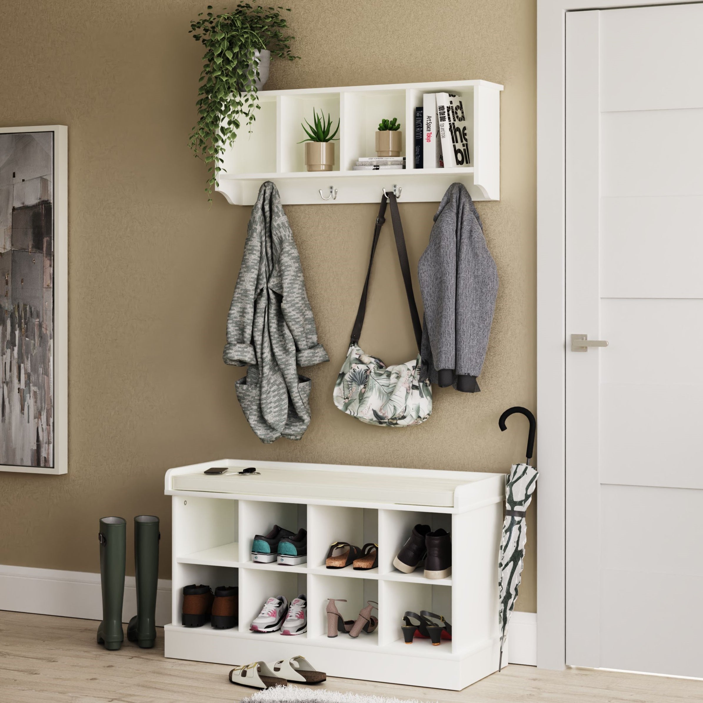 Kempton Shoe Bench + Wall Rack White