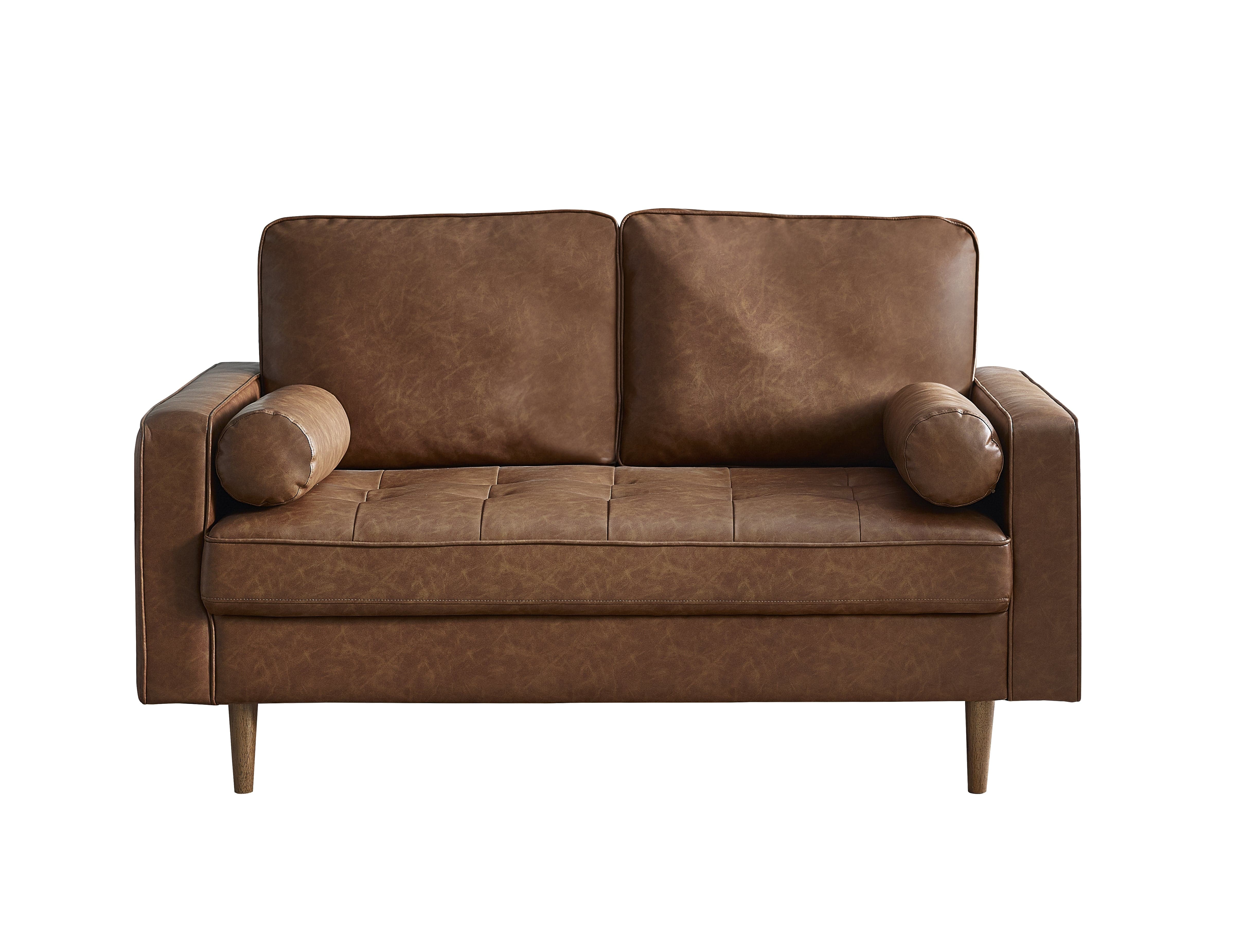 Henley 2 Seater Sofa With Bolsters - Brown Tan Faux Leather