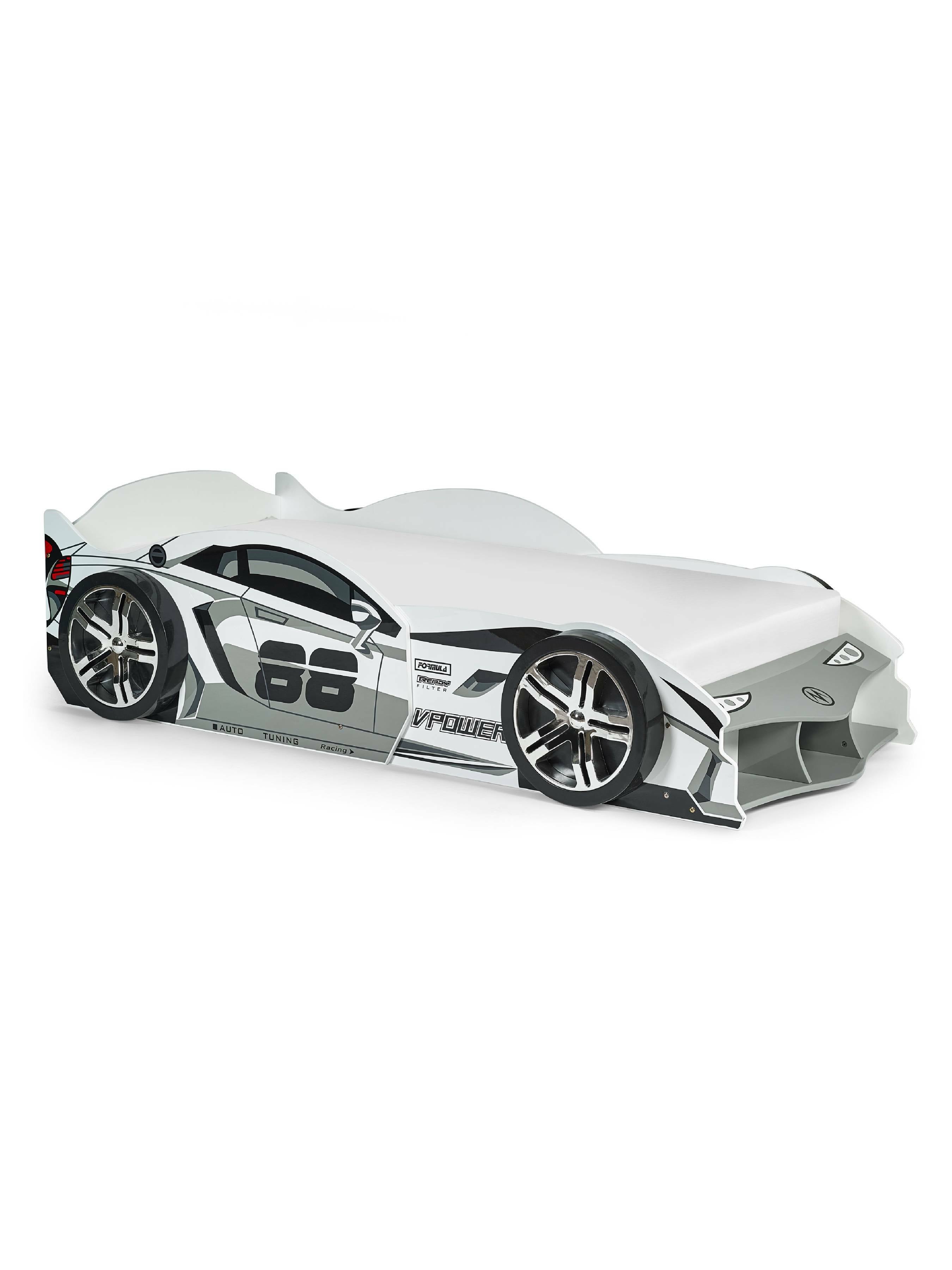 Storm White and Grey High Gloss 90cm Single Race Car Bed