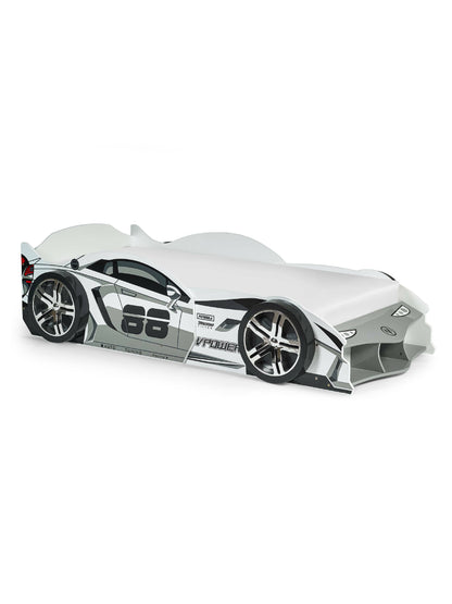 Storm White and Grey High Gloss 90cm Single Race Car Bed