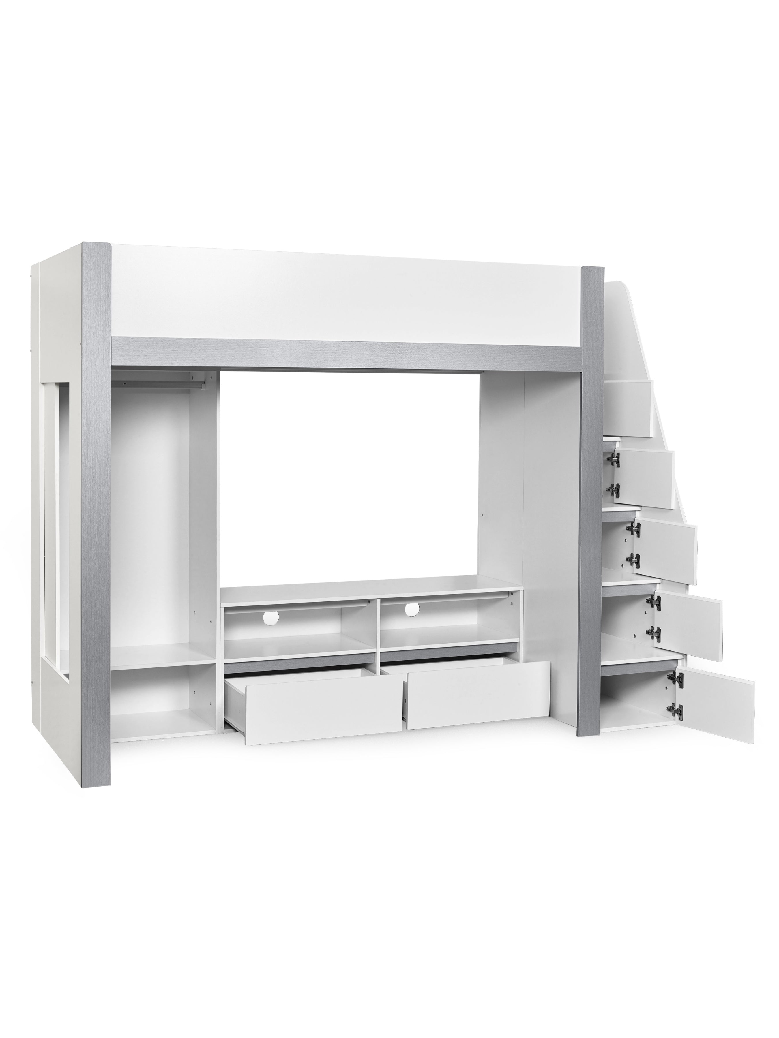 Gaia Highsleeper TV Bed - White and Silver