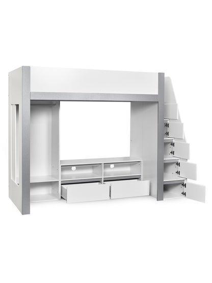 Gaia Highsleeper TV Bed - White and Silver