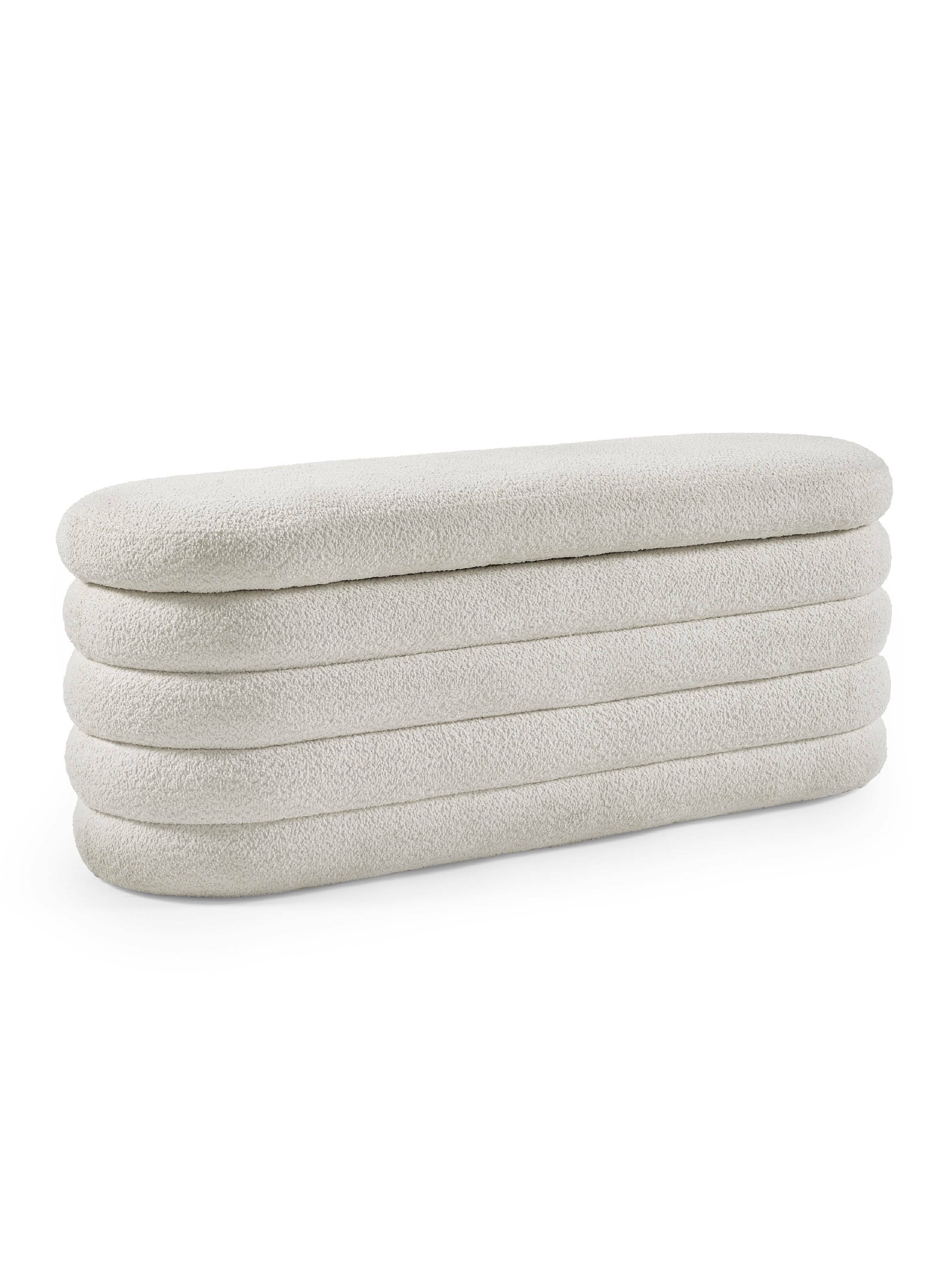 Hailey Ivory Boucle Upholstered Ottoman Storage Bench