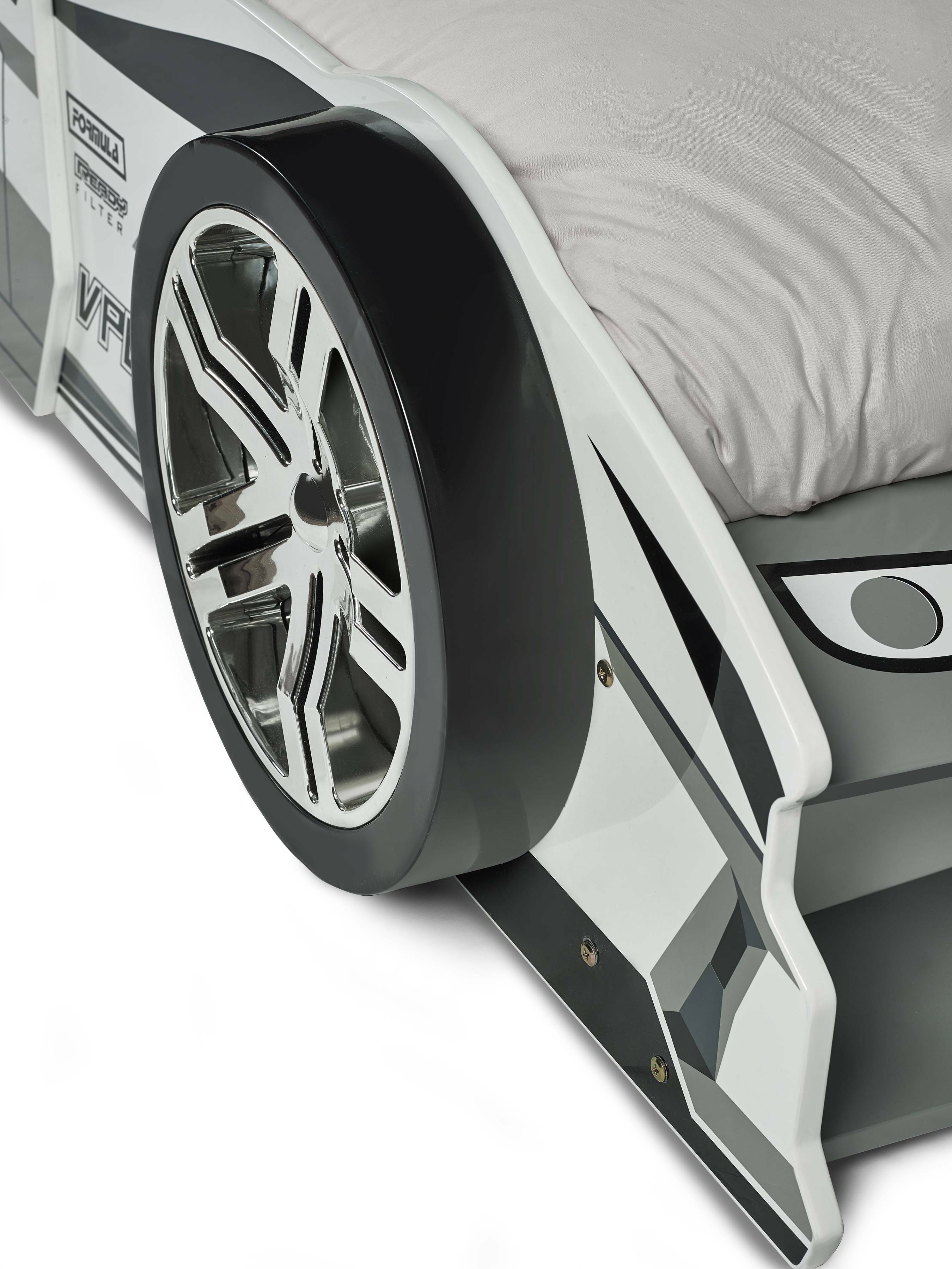Storm White and Grey High Gloss 90cm Single Race Car Bed