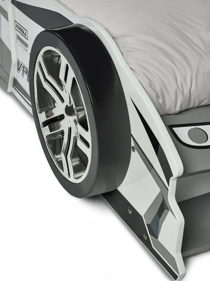 Storm White and Grey High Gloss 90cm Single Race Car Bed