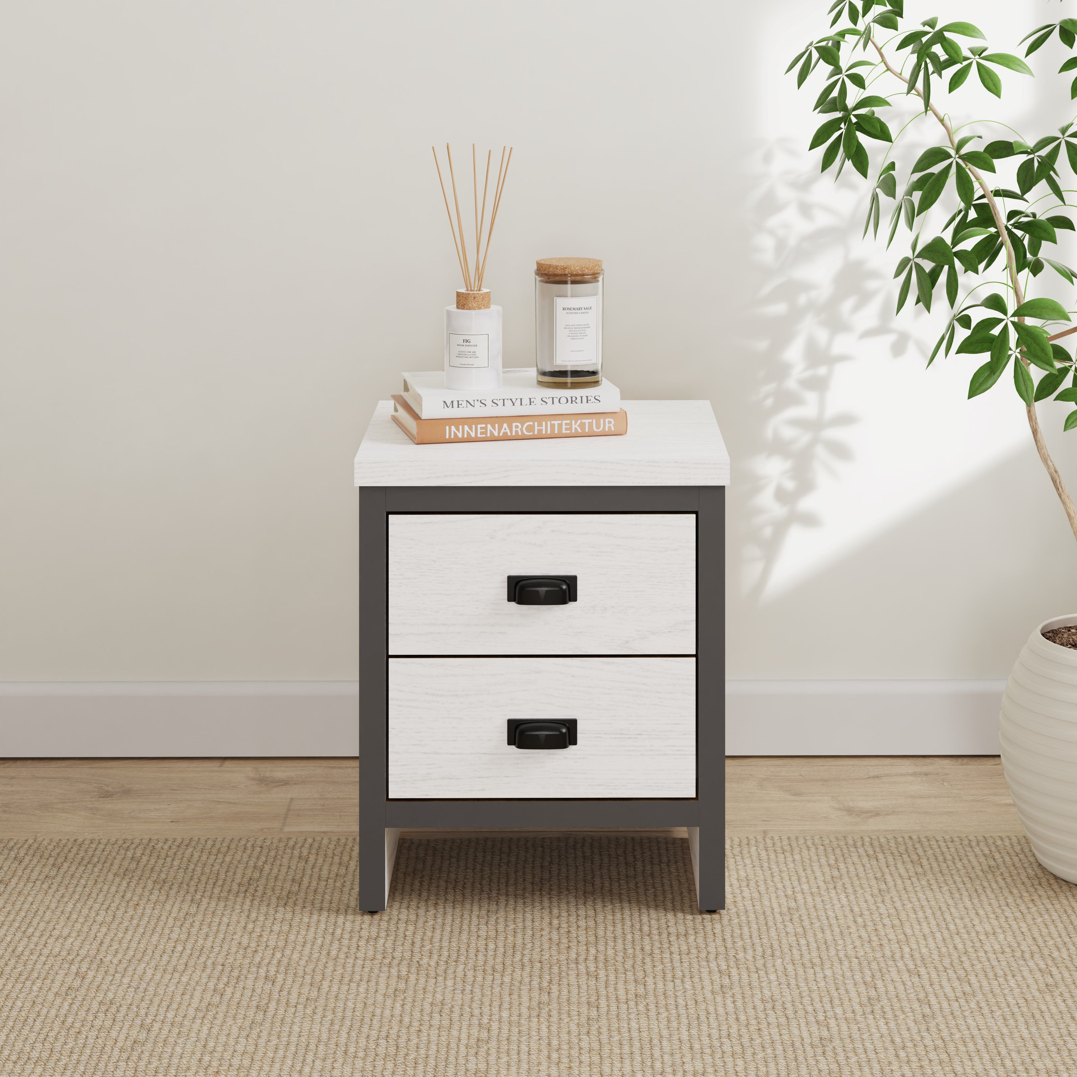 Boston 2 Drawer Bedside Table White