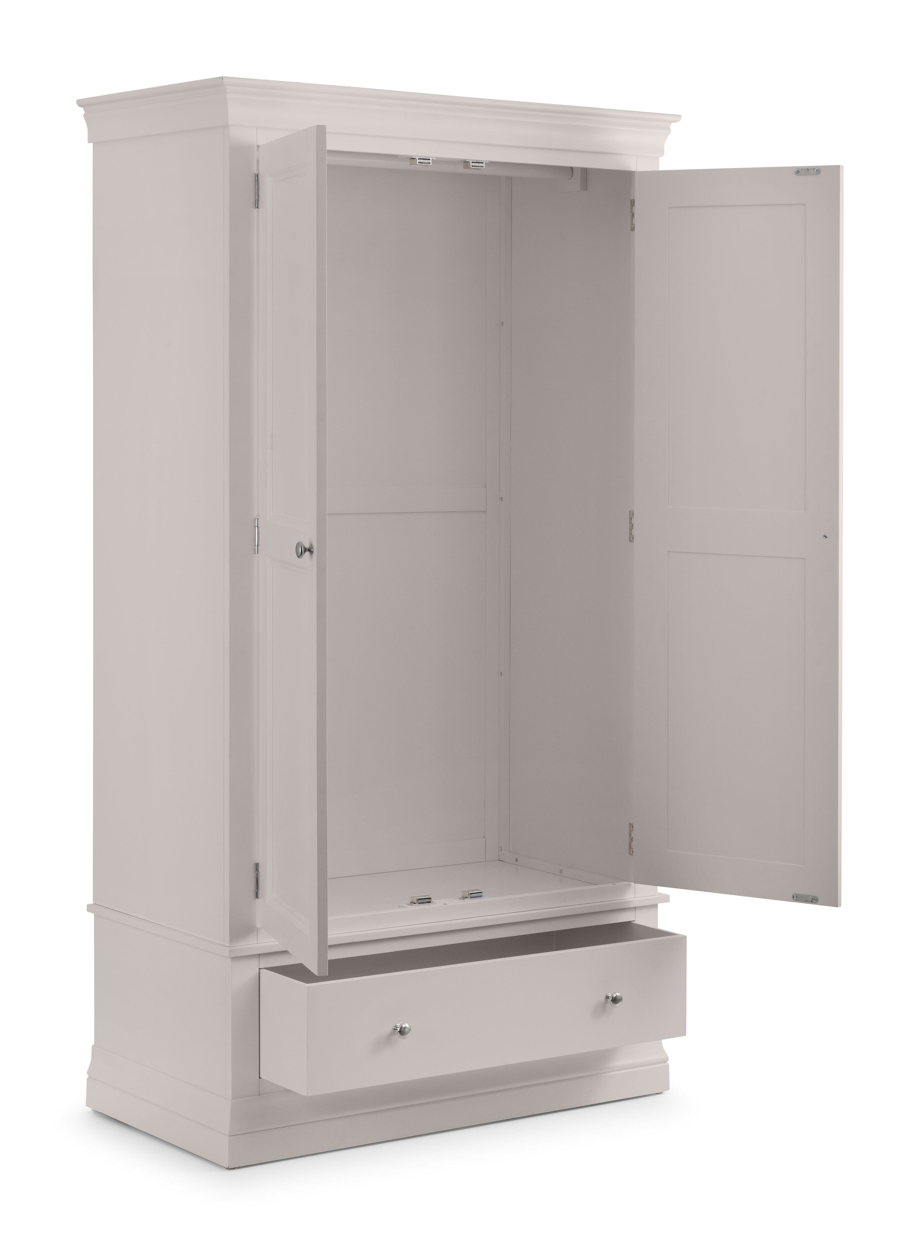 Clermont 2 Door 1 Drawer Wardrobe - Light Grey