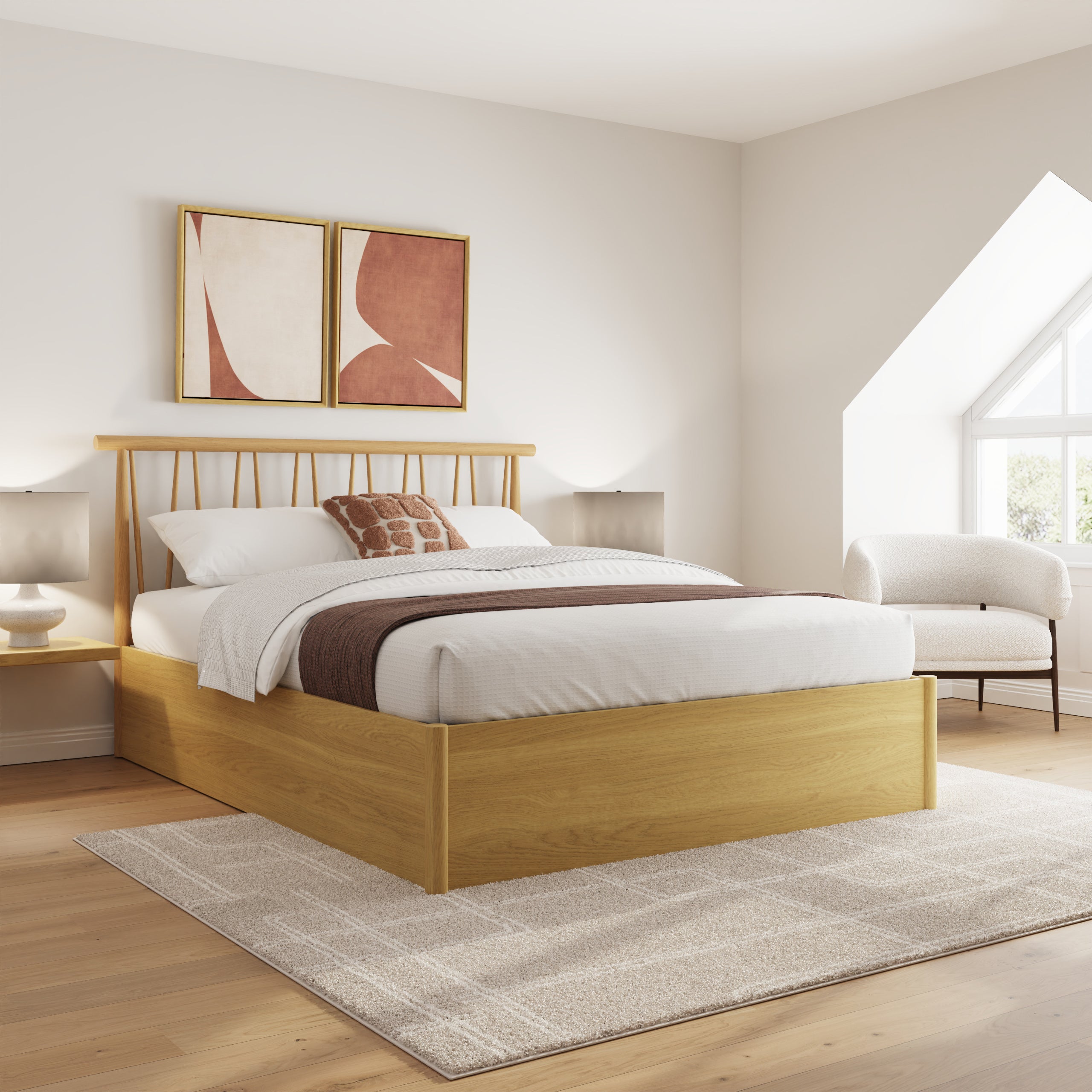 Fusum Spindle Ottoman Bed - Oak