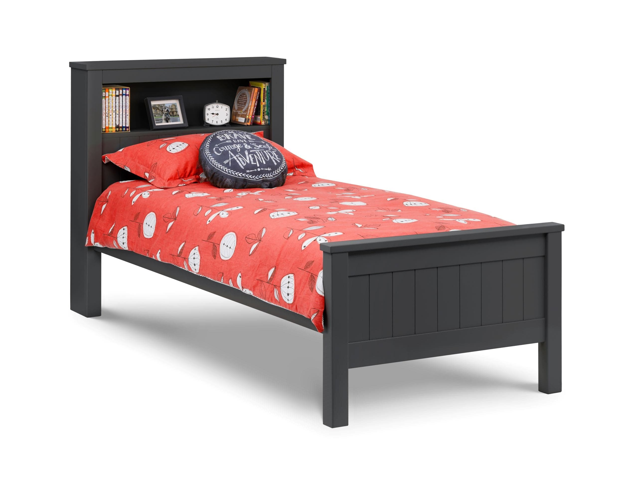 Julian Bowen Kids Bed Single 90cm 3ft Maine Bookcase Bed 90Cm - Anthracite Bed Kings