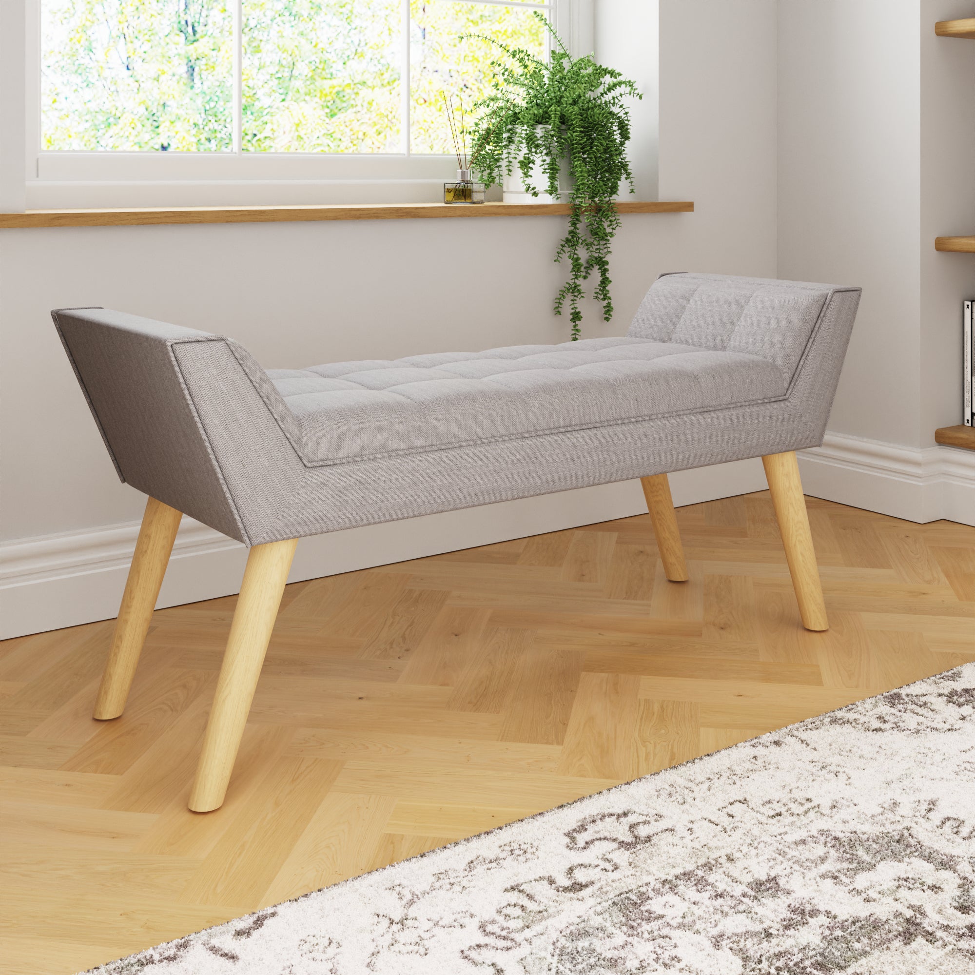 Milan Upholstered Bench Grey Hopsack