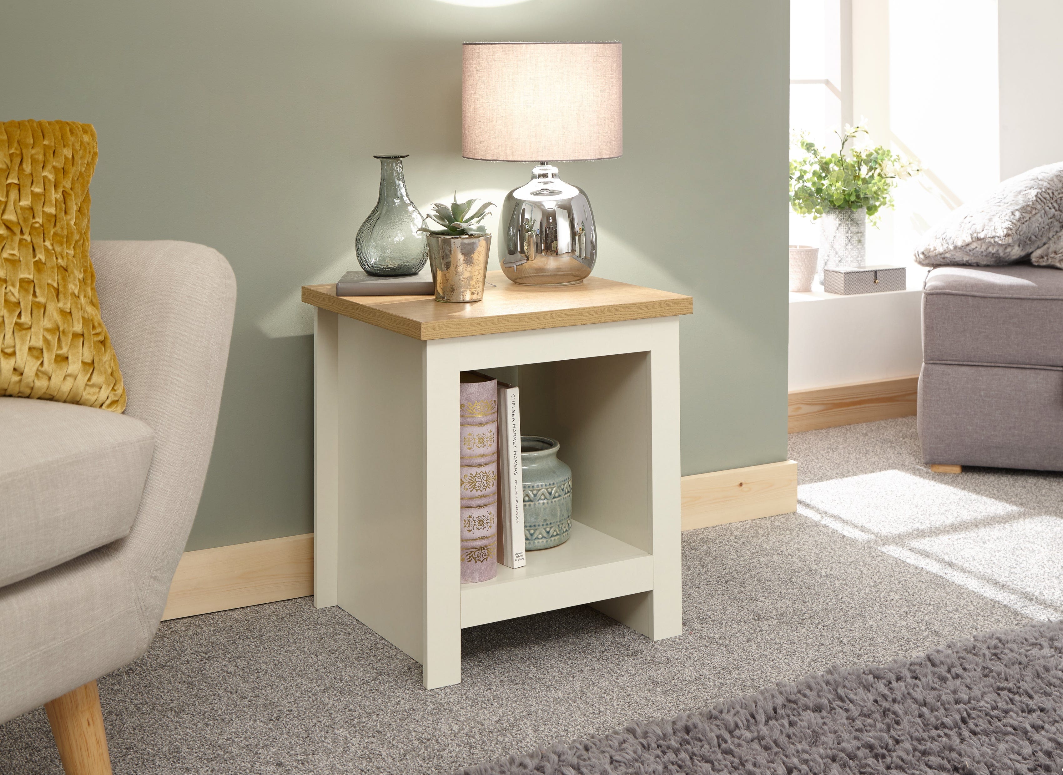 GFW Lamp Table Lancaster Side Table With Shelf Cream Bed Kings