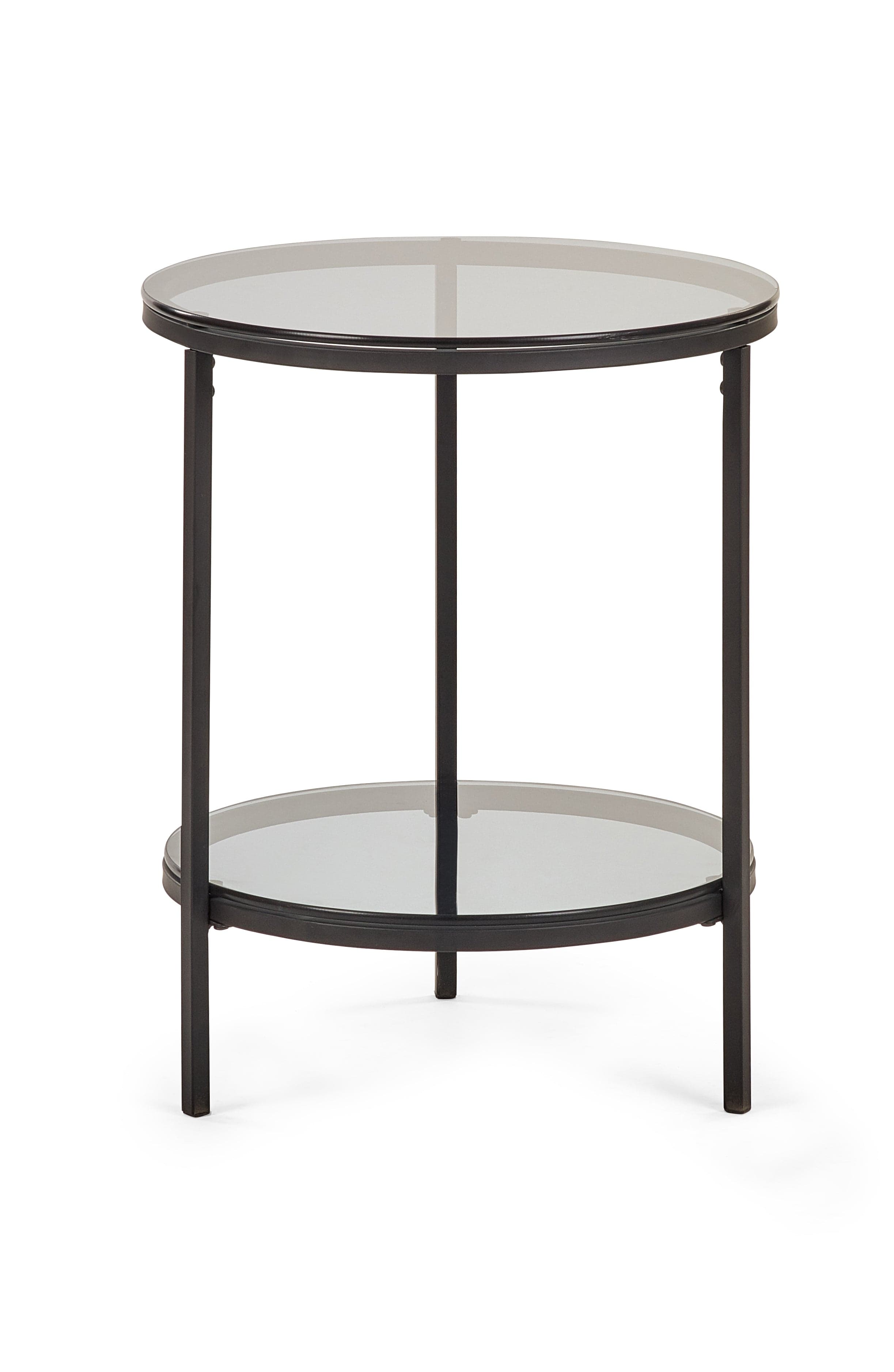 Julian Bowen LAMP TABLE Chicago Circular Lamp Table With Shelf - Smoked Glass Bed Kings