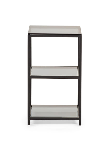 Julian Bowen LAMP TABLE Chicago Tall Narrow Side Table Smoked Glass Bed Kings