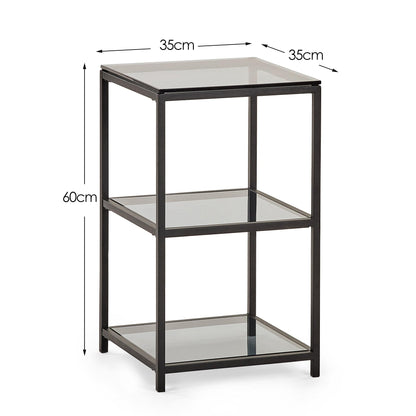 Julian Bowen LAMP TABLE Chicago Tall Narrow Side Table Smoked Glass Bed Kings