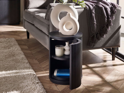 Julian Bowen Lamp Table Louis Fluted Side Table With Door - Black Bed Kings