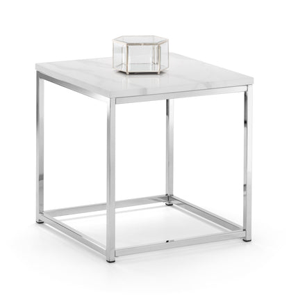 Julian Bowen Lamp Table Scala Marble Top Lamp Table - Chrome & White Marble Bed Kings