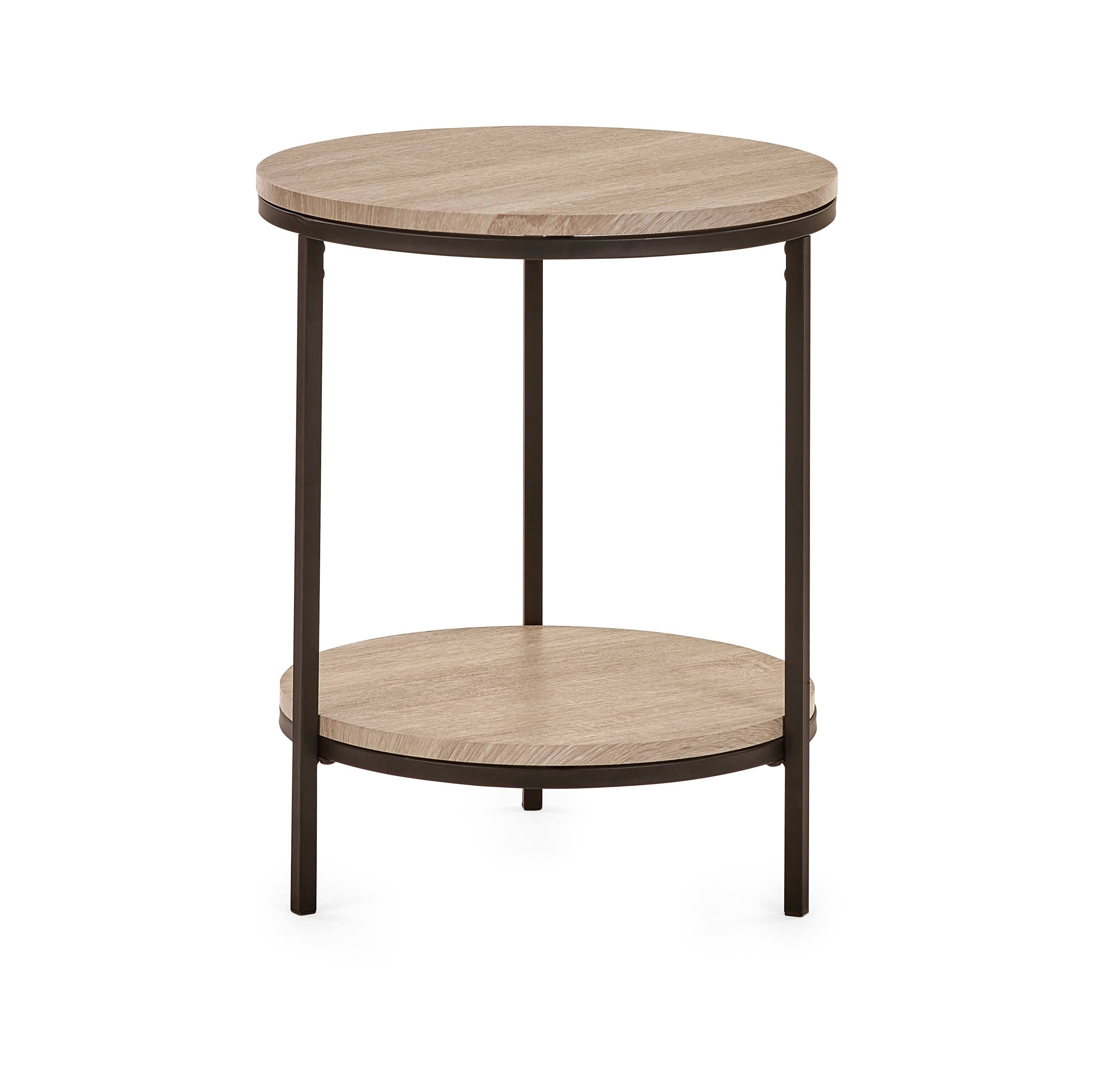 Julian Bowen Lamp Table Tribeca Circular Lamp Table With Shelf - Sonoma Oak Bed Kings