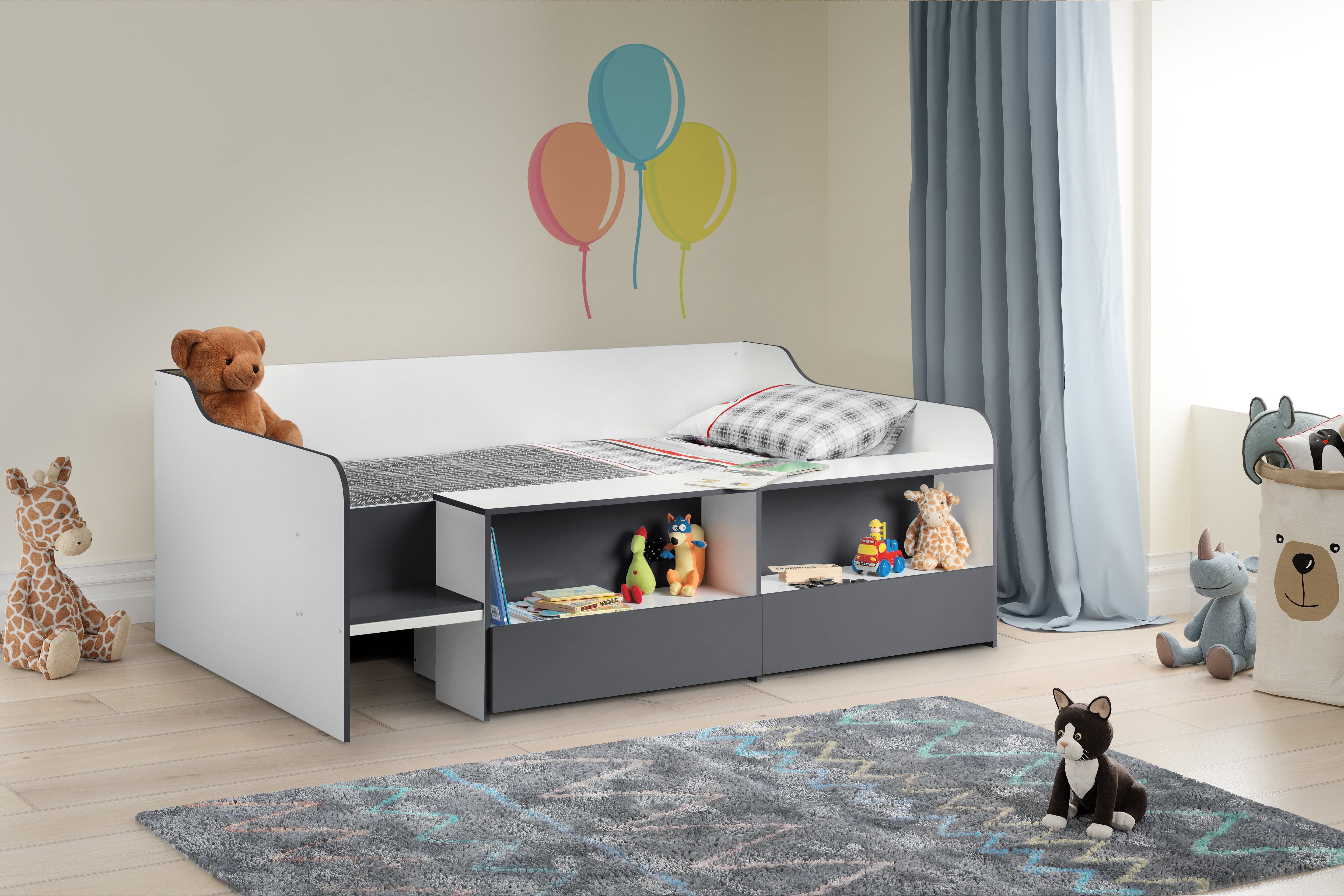 Julian Bowen Low Sleeper Bed Single 90cm 3ft Stella Low Sleeper - Charcoal & White Bed Kings