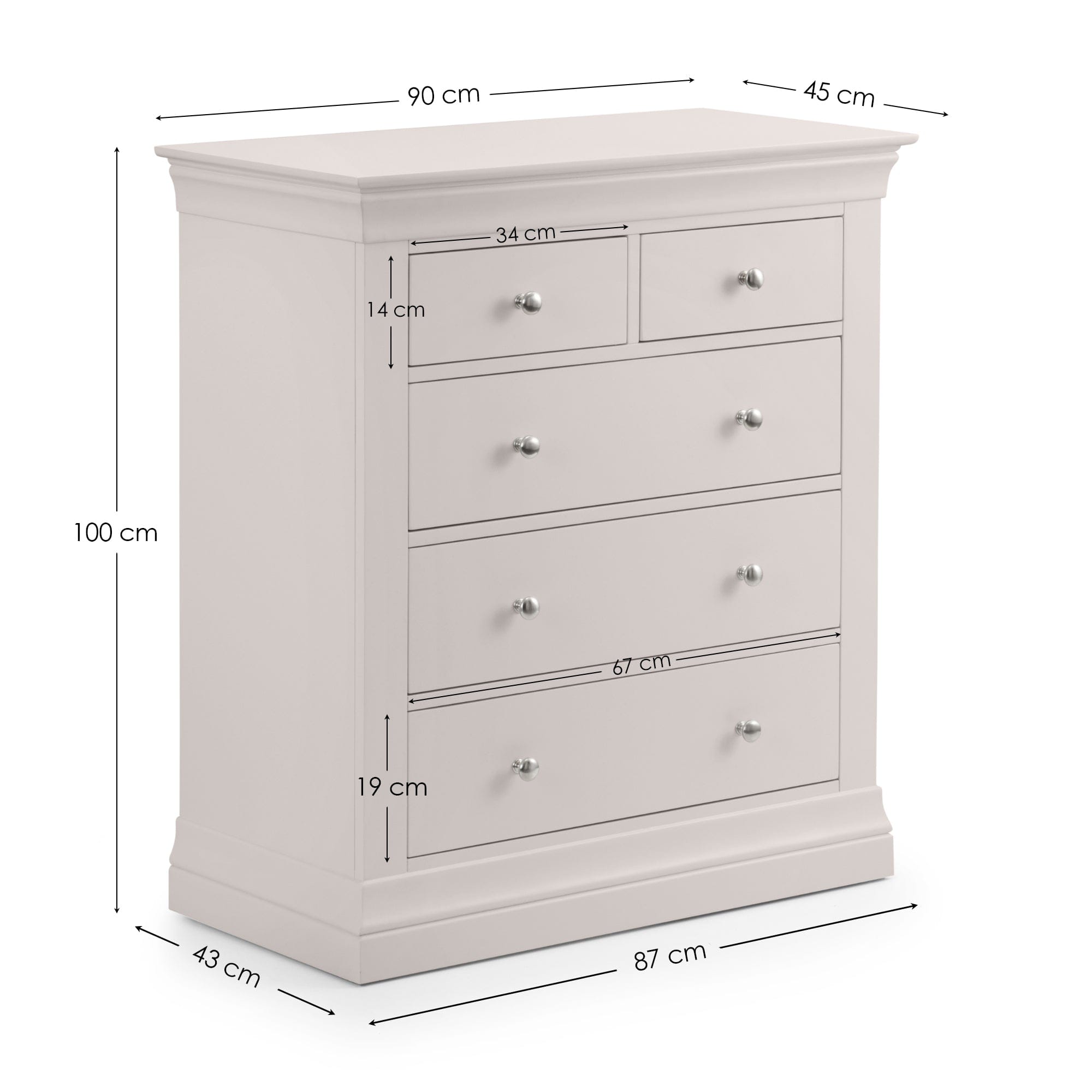 Clermont 3+2 Drawer Chest - Light Grey