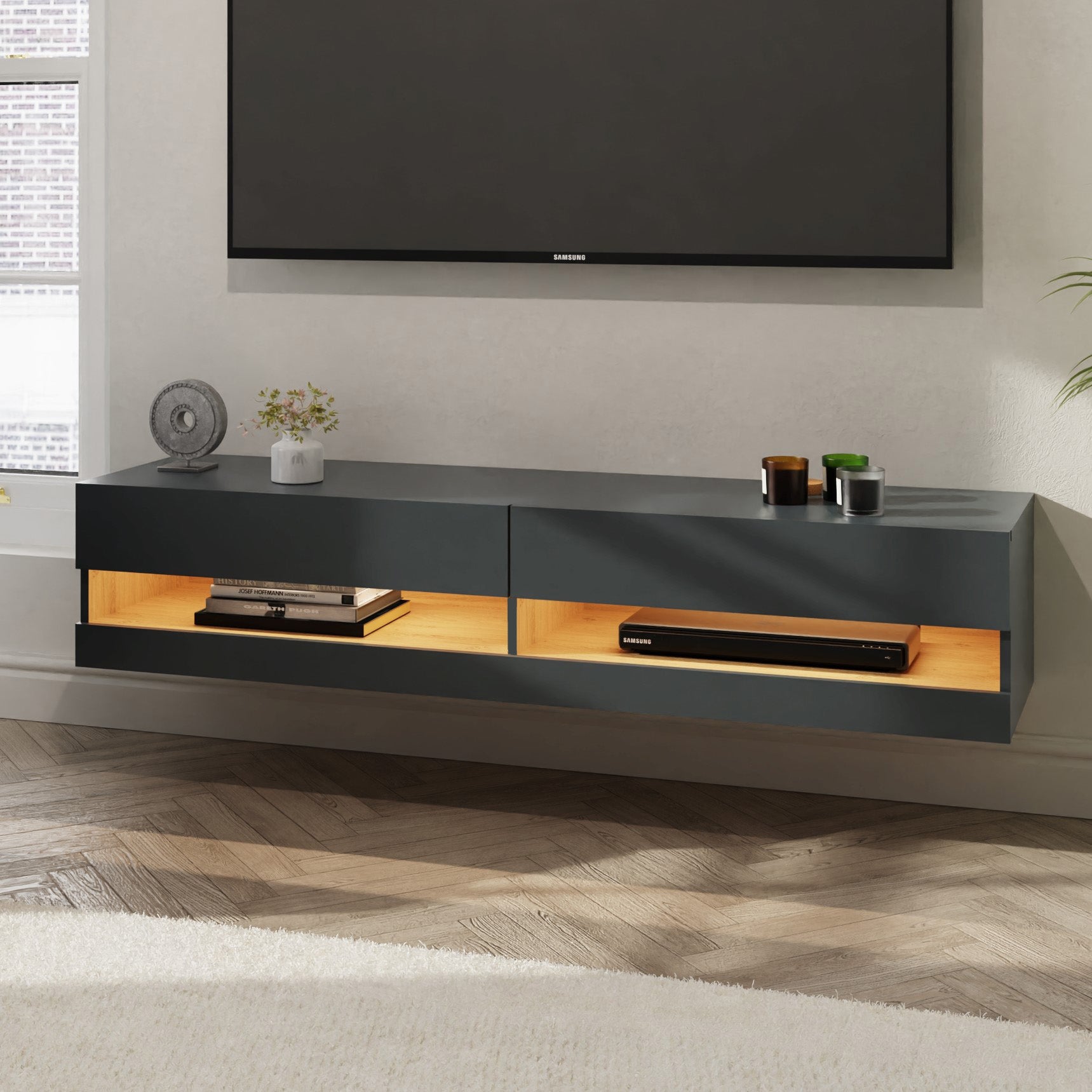 Leon 150Cm Wall TV Unit With LED Anthracite/Oak