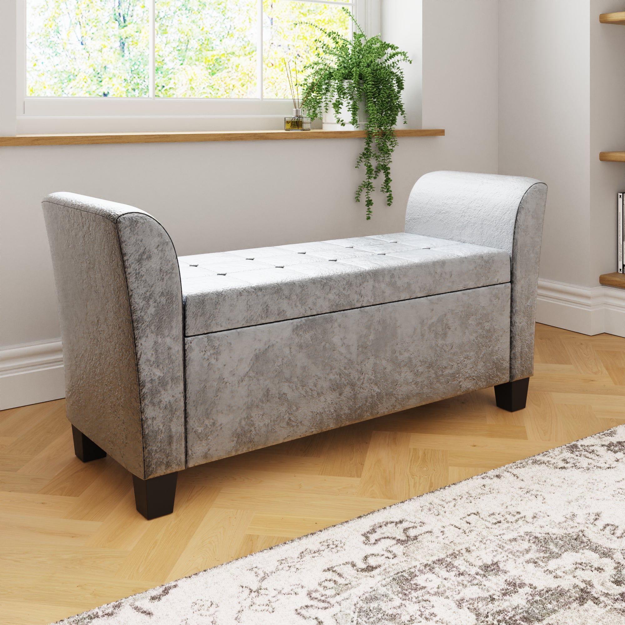 Verona Window Seat Grey Crushed Velvet
