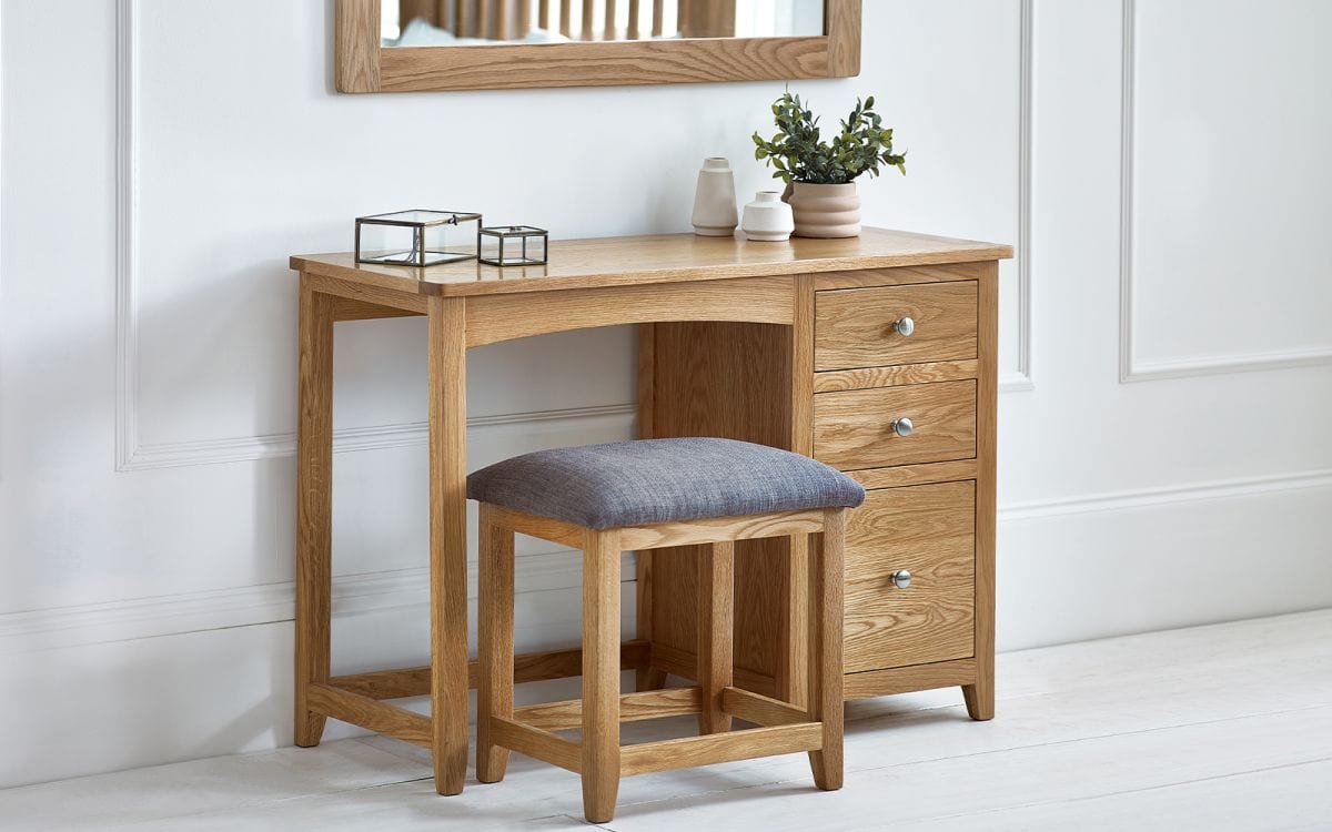 Mallory Single Pedestal Dressing Table + Stool Set