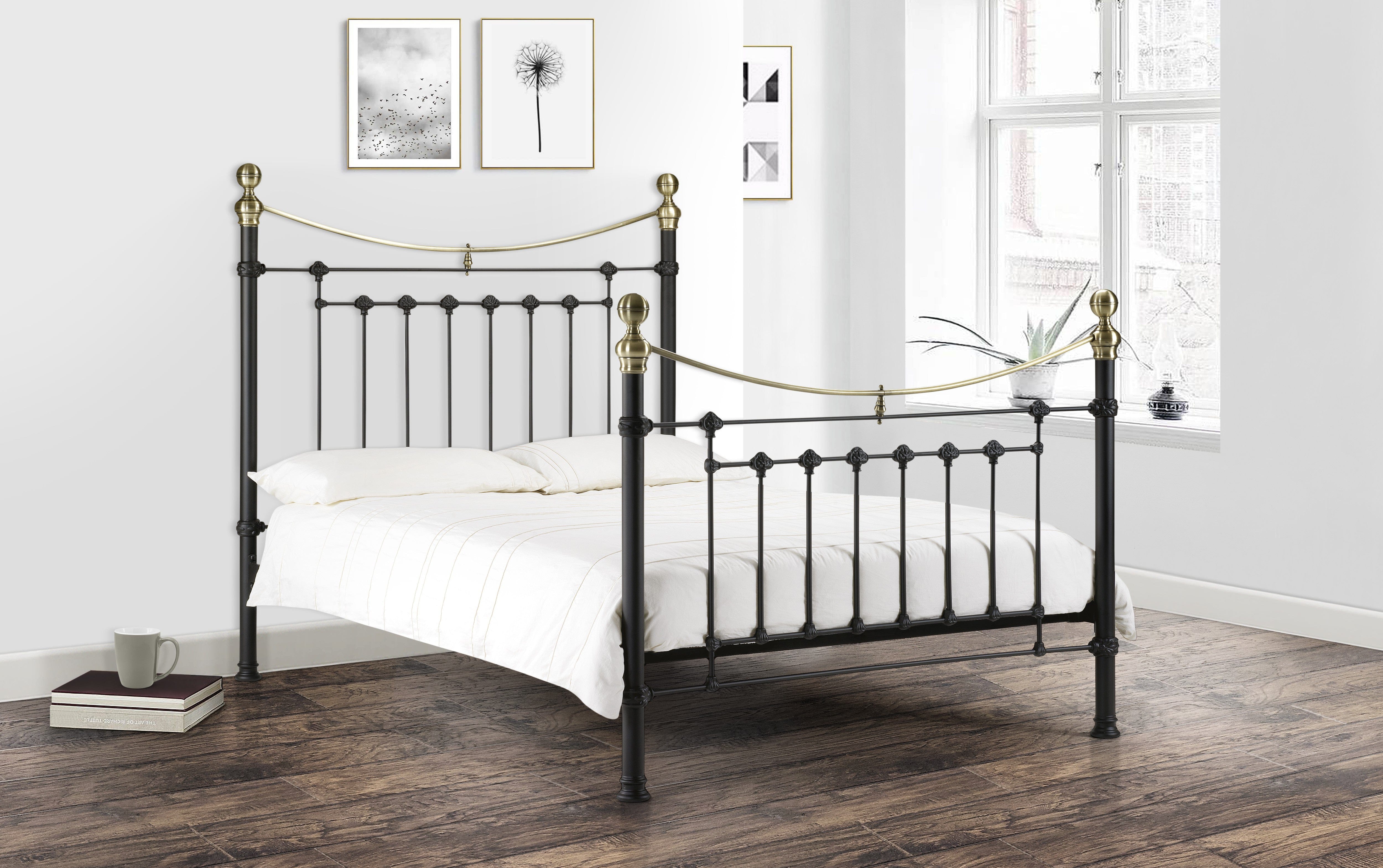 Julian Bowen Metal Bed King 150cm 5ft Victoria Satin Black Bed Metal Bed - Satin Black With Brass Bed Kings