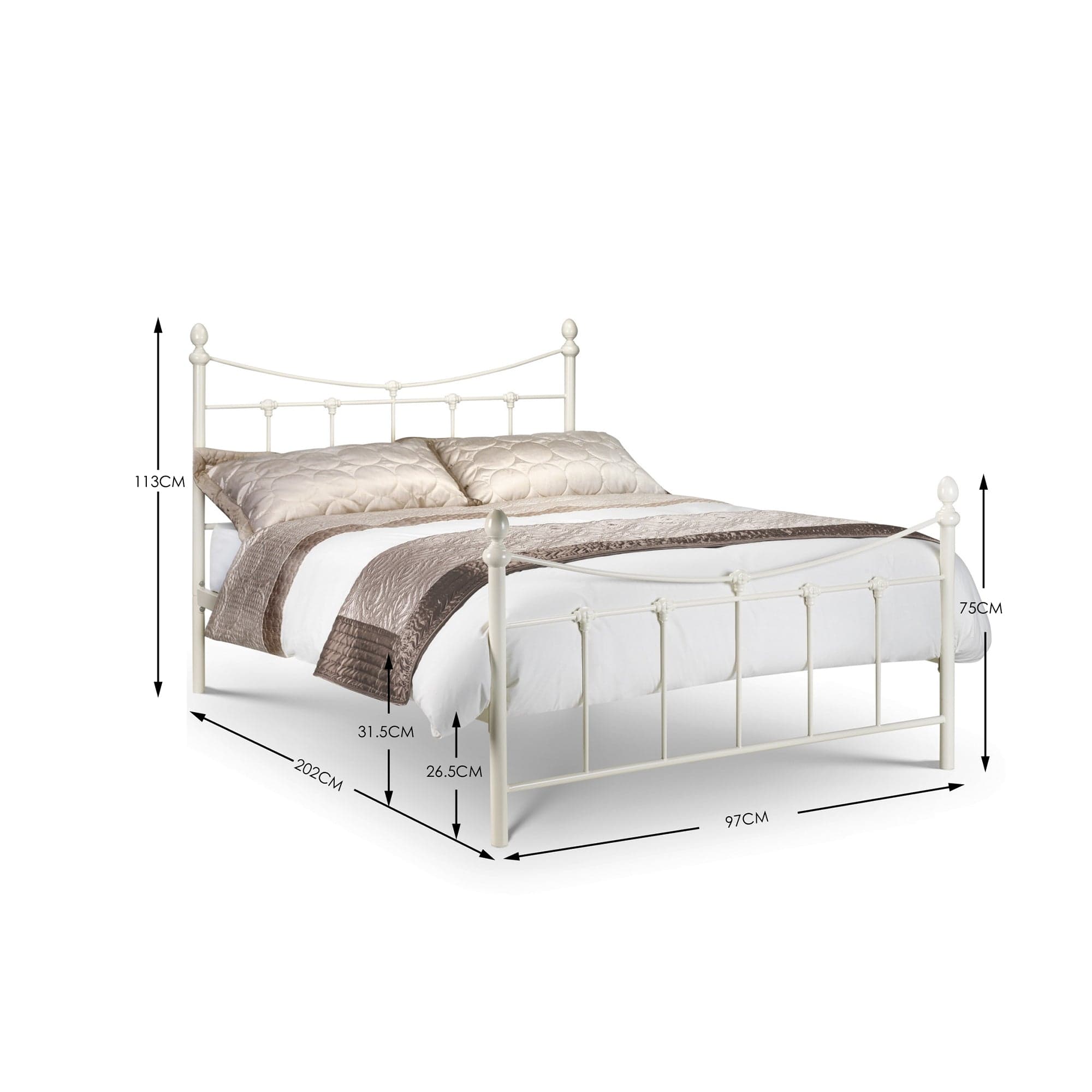 Julian Bowen Metal Bed Rebecca Bed Stone White Metal Bed - Stone White Satin Bed Kings