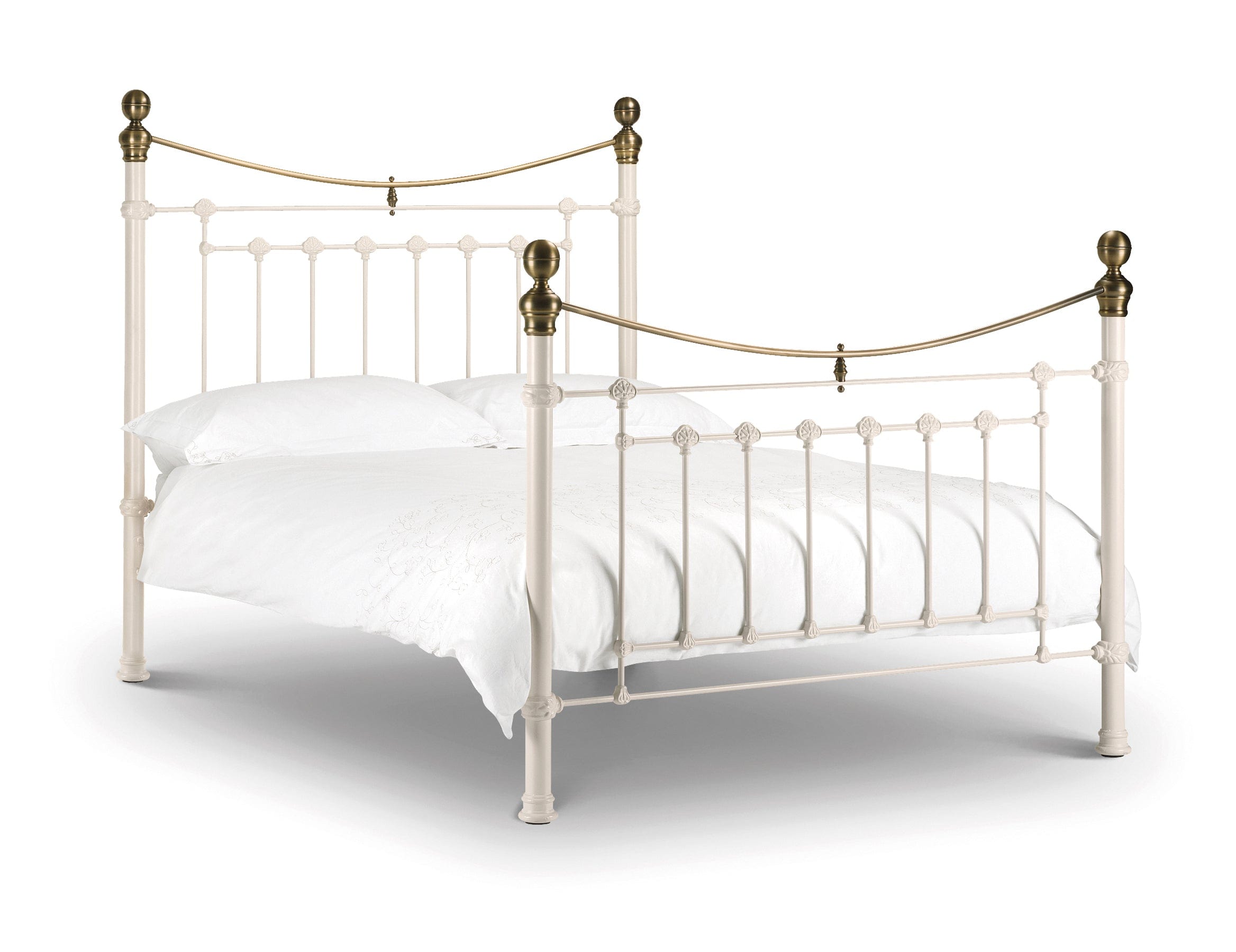 Julian Bowen Metal Bed Victoria Stone White Bed Metal Bed - Stone White With Brass Bed Kings