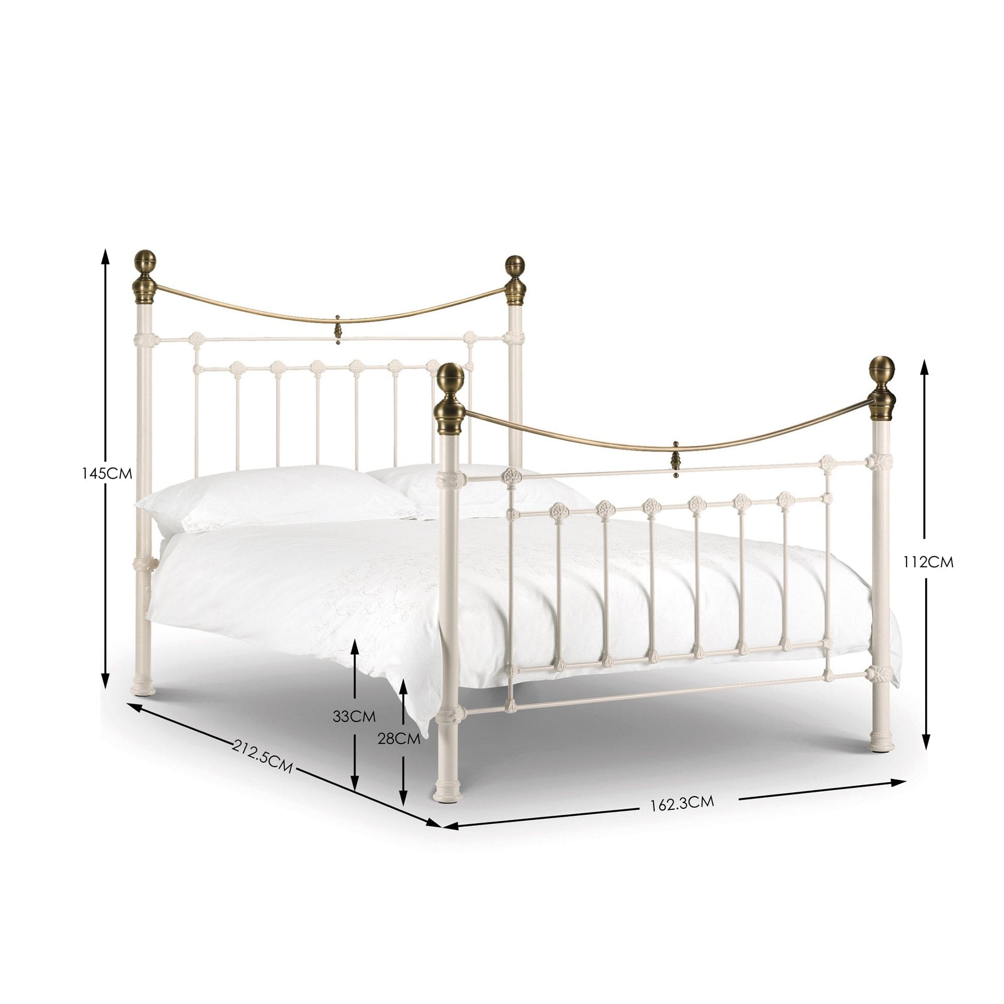 Julian Bowen Metal Bed Victoria Stone White Bed Metal Bed - Stone White With Brass Bed Kings