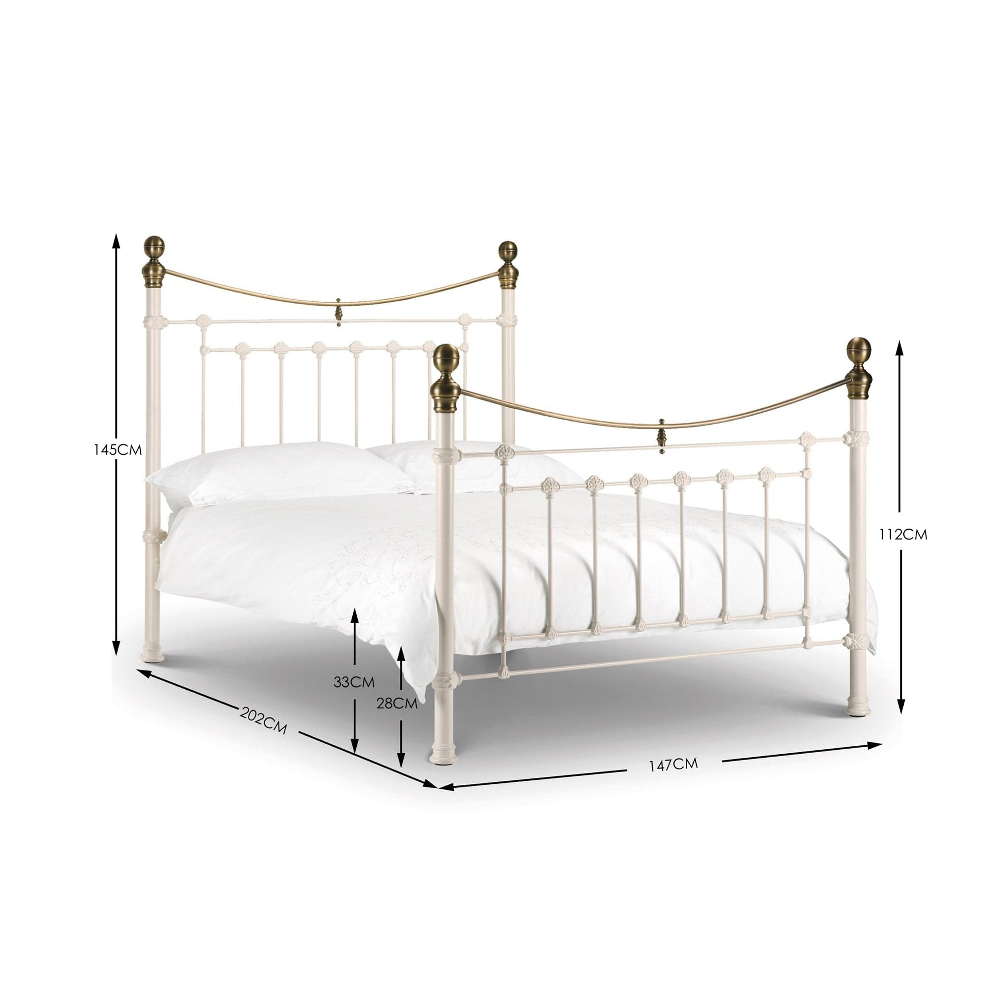 Julian Bowen Metal Bed Victoria Stone White Bed Metal Bed - Stone White With Brass Bed Kings