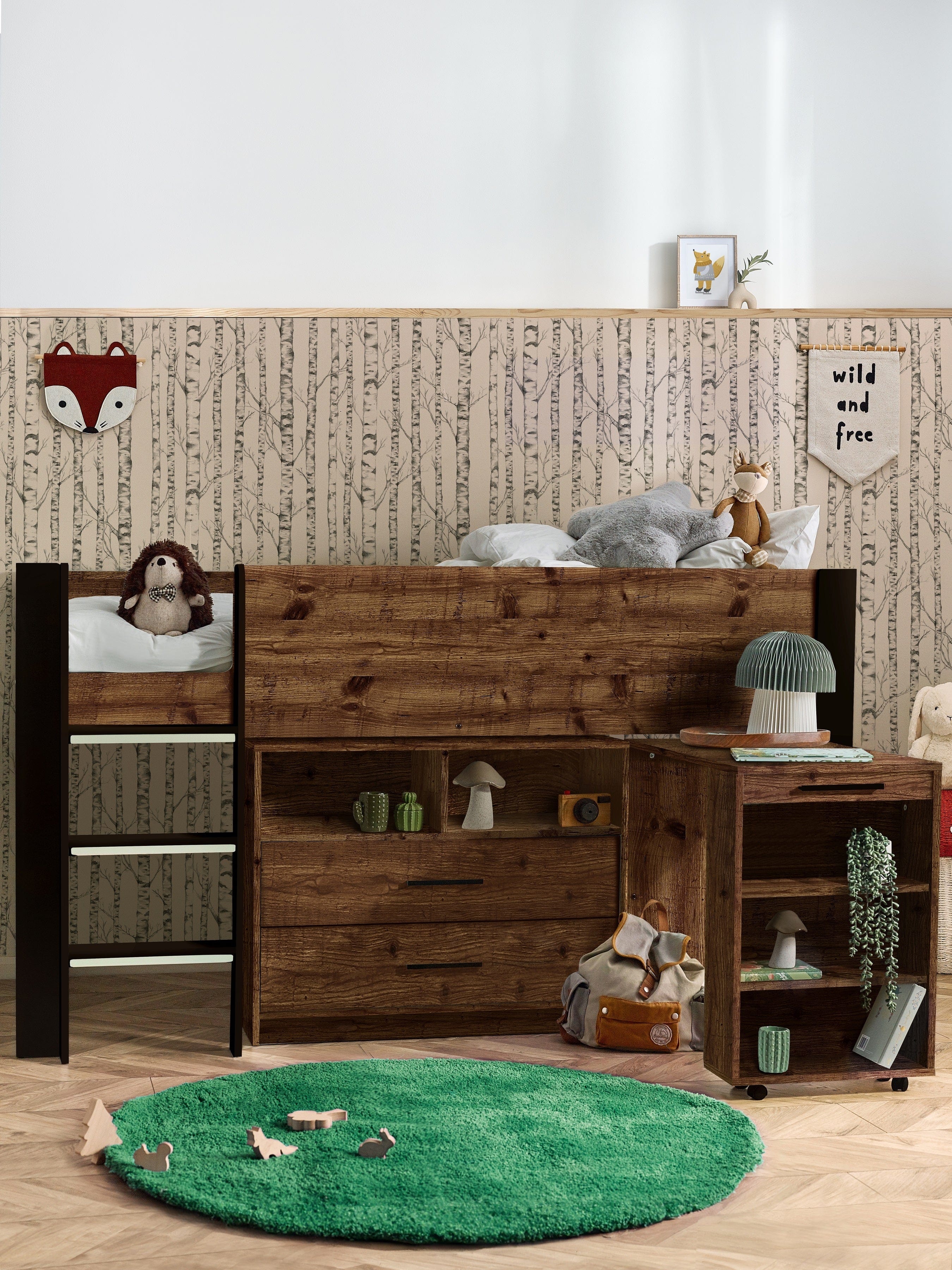 Julian Bowen Mid Sleeper Bed Single 90cm 3ft Otis Midsleeper - Urban Rustic And Black Bed Kings