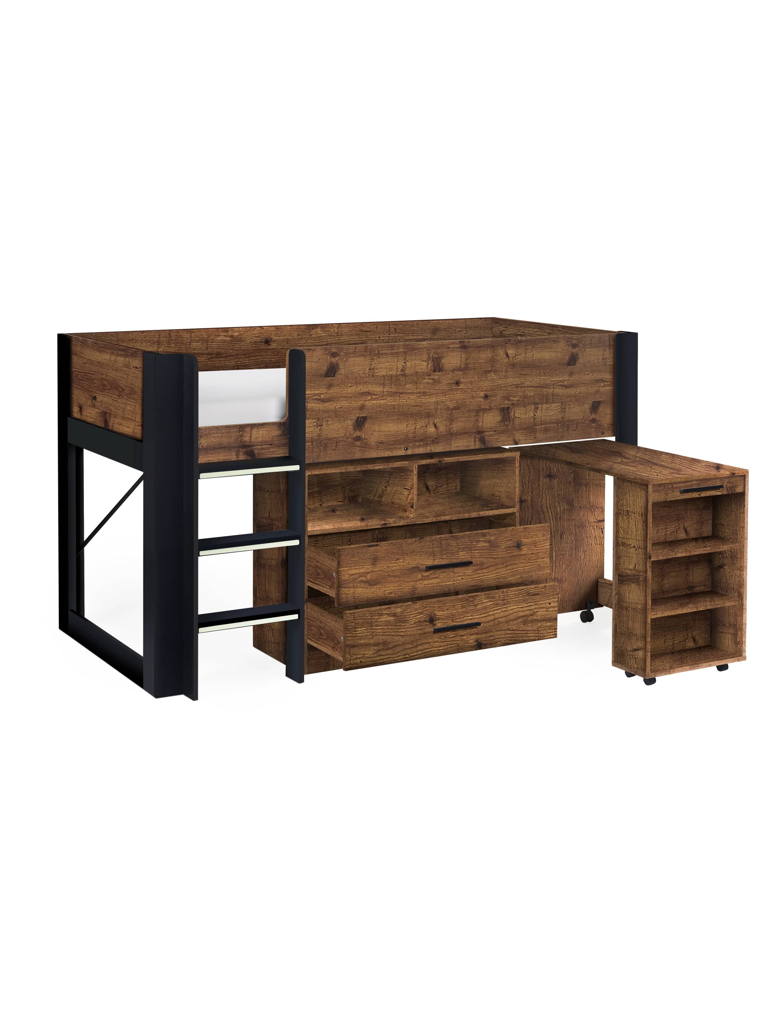 Julian Bowen Mid Sleeper Bed Single 90cm 3ft Otis Midsleeper - Urban Rustic And Black Bed Kings