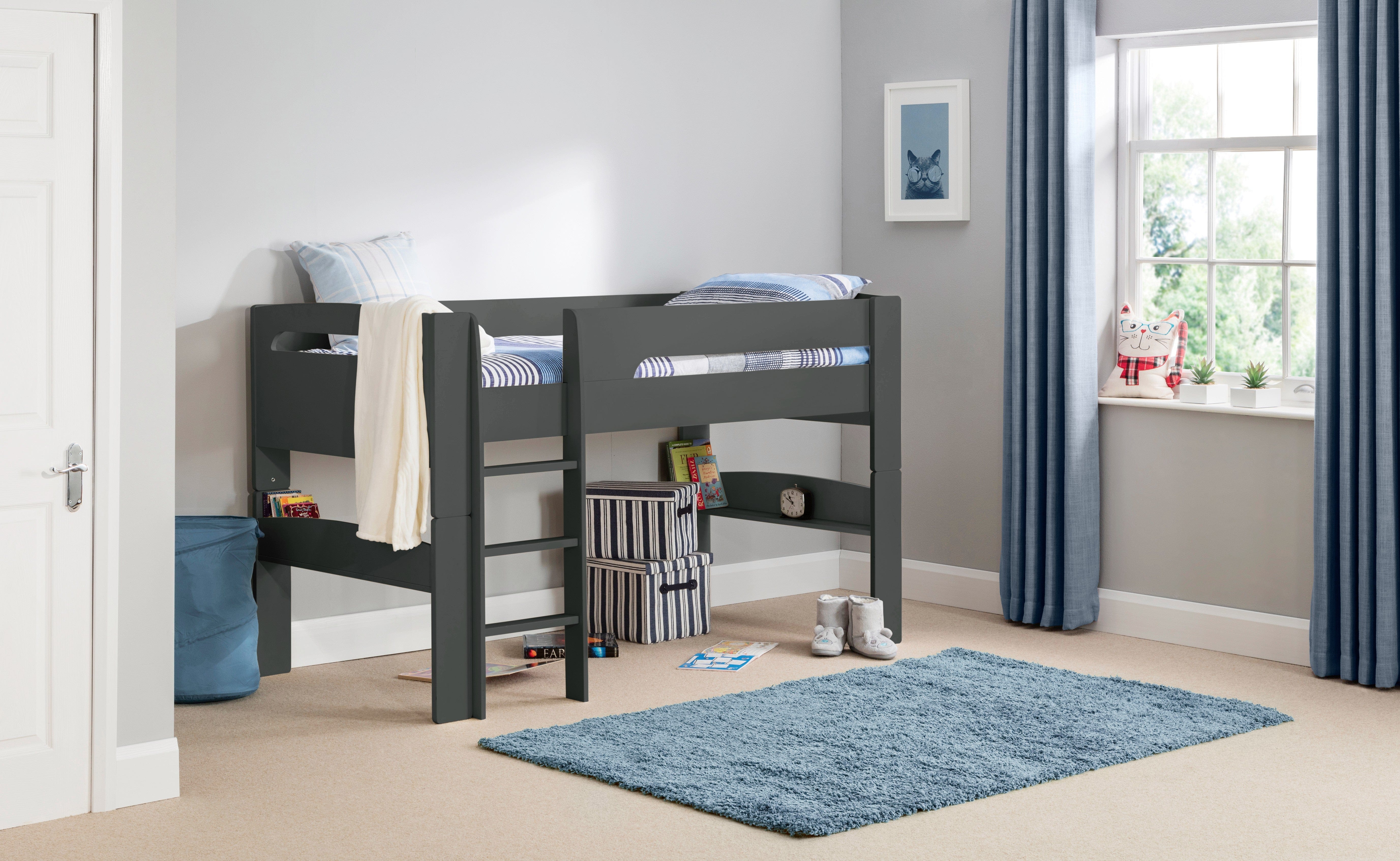 Julian Bowen Mid Sleeper Bed Single 90cm 3ft Pluto Midsleeper Anthracite Bed Kings