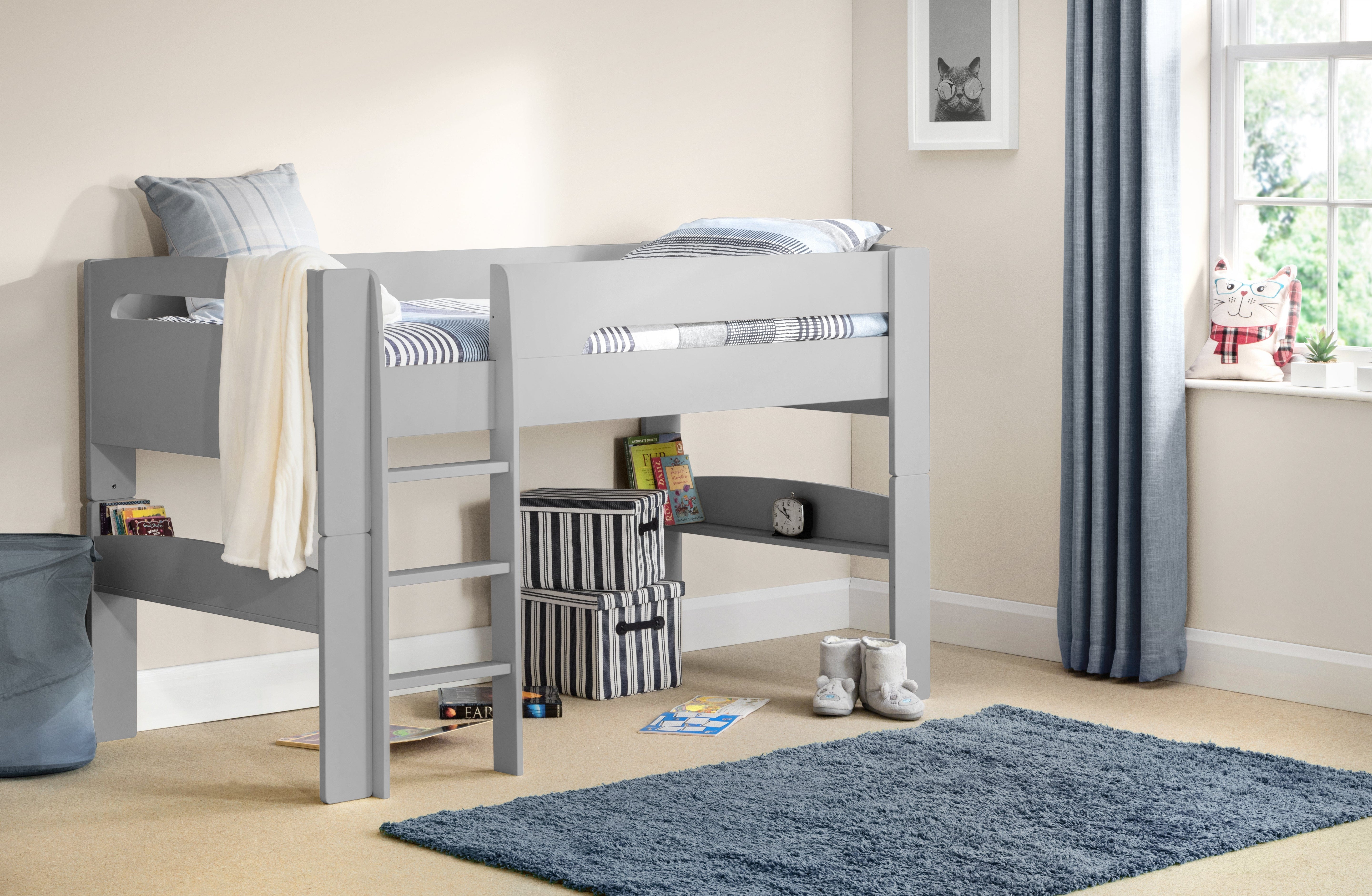 Julian Bowen Mid Sleeper Bed Single 90cm 3ft Pluto Midsleeper - Dove Grey Bed Kings