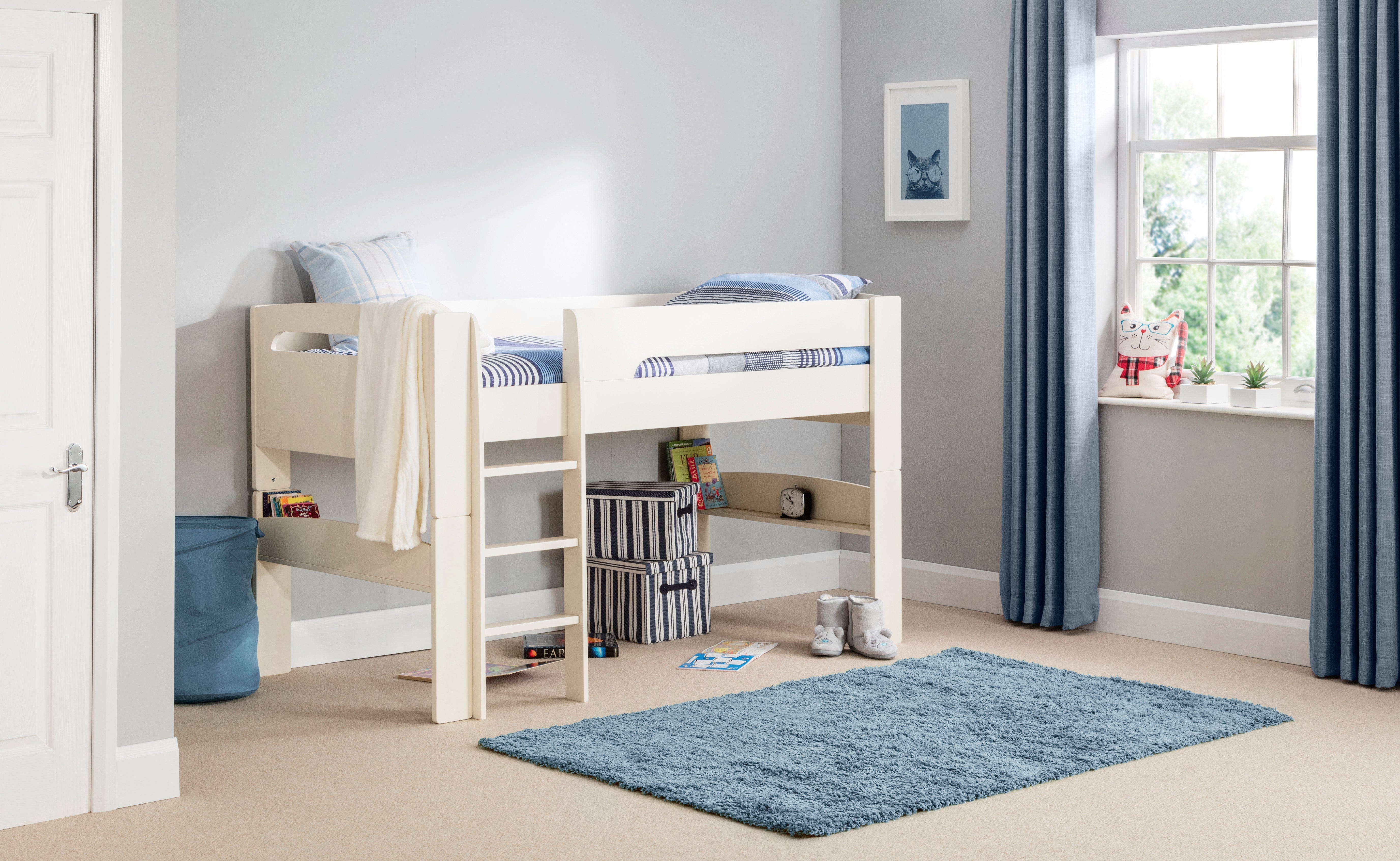 Julian Bowen Mid Sleeper Bed Single 90cm 3ft Pluto Midsleeper Stone White Bed Kings